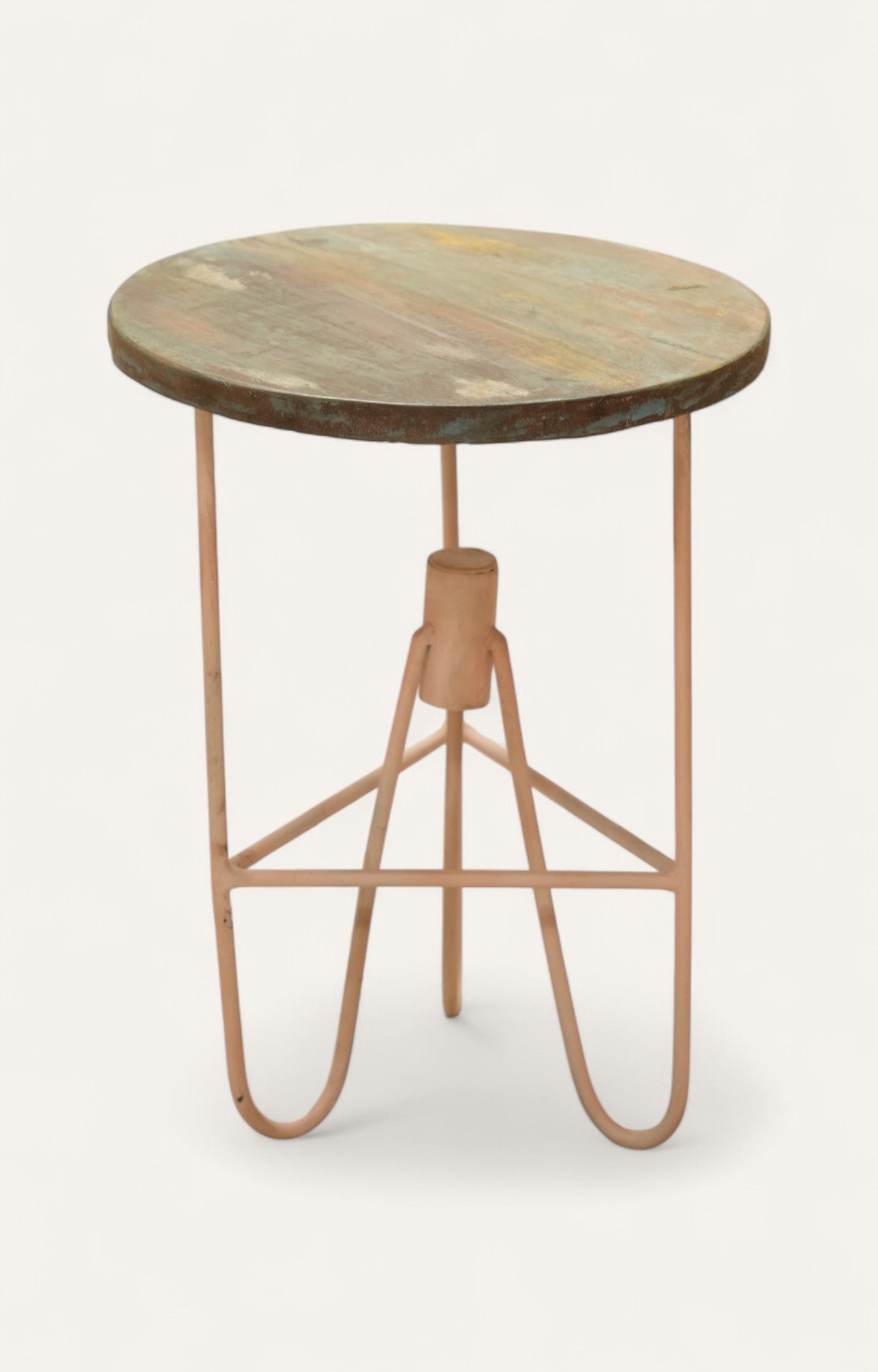 Round Industrial Iron & Wood Side Table