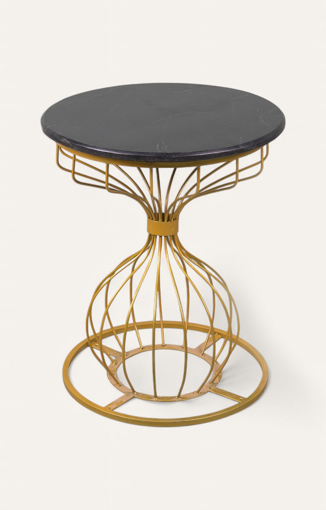 Round Sculptural Metal & Marble Side Table