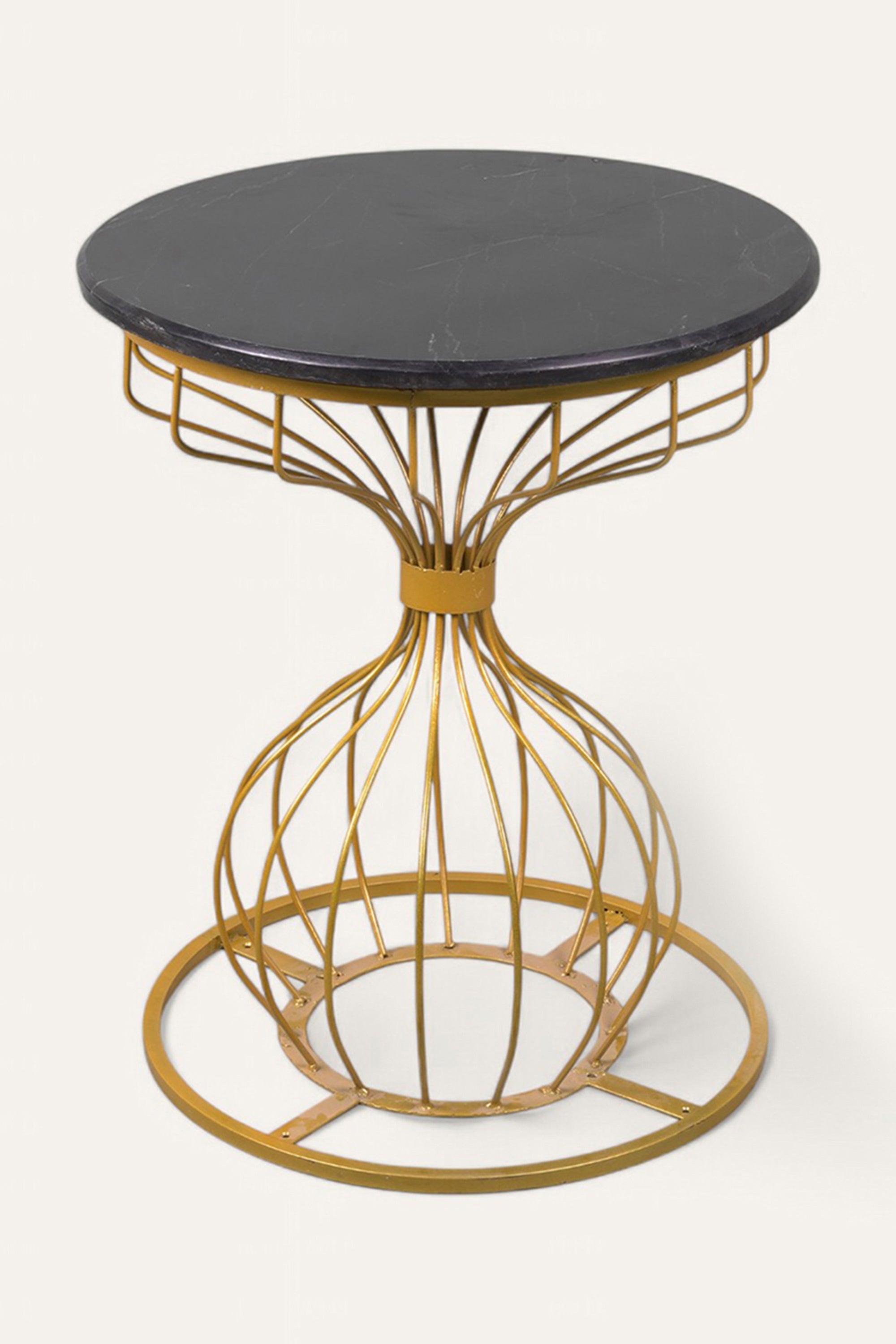 Round Sculptural Metal & Marble Side Table