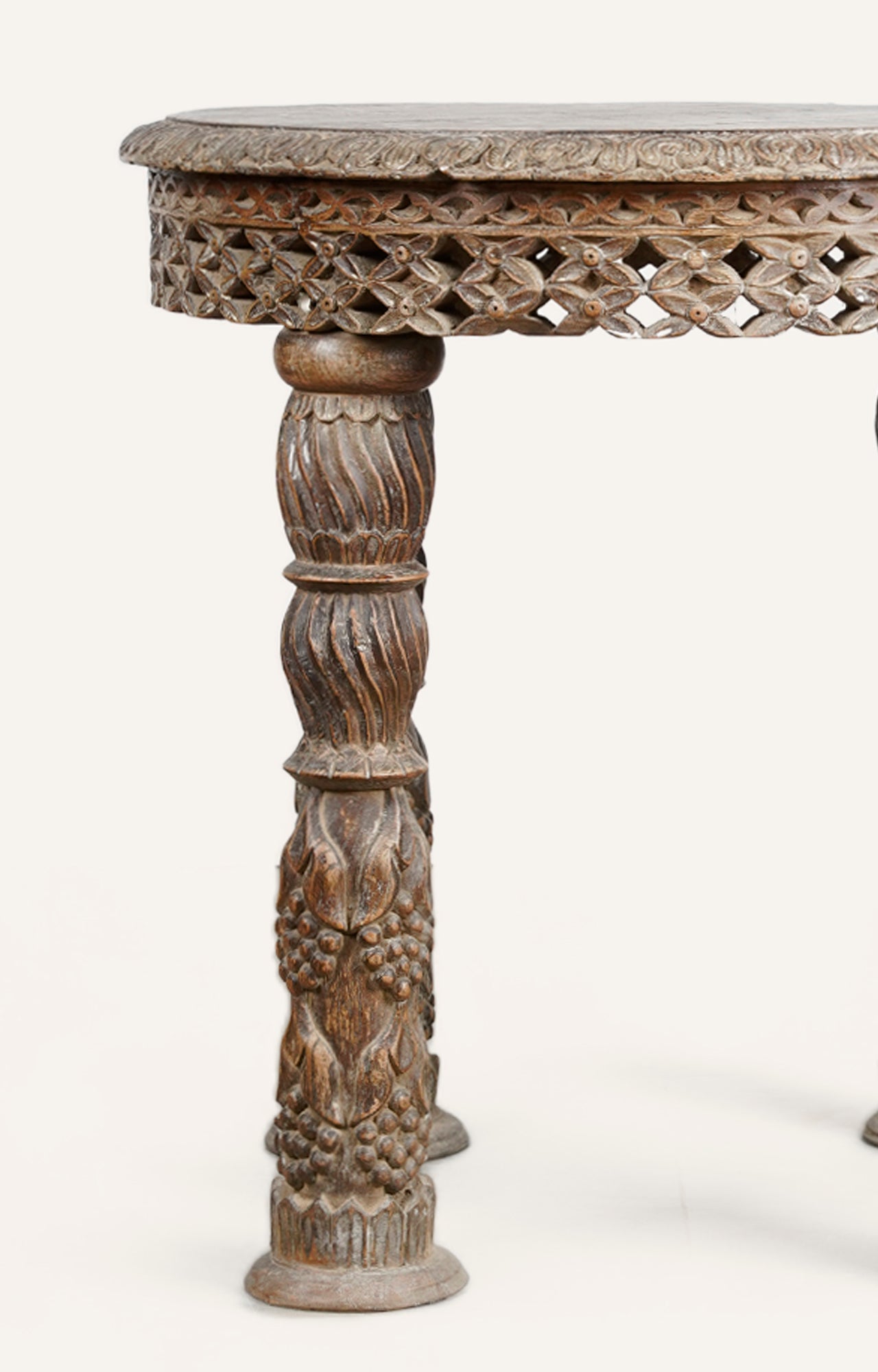 Round antique carved side table_detailed