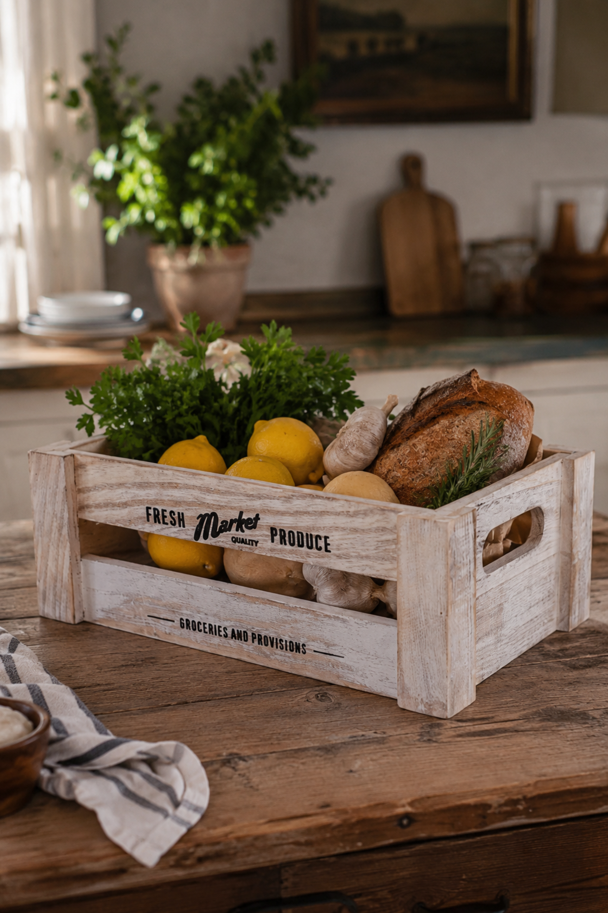 Antique Wooden Storage Basket - Small