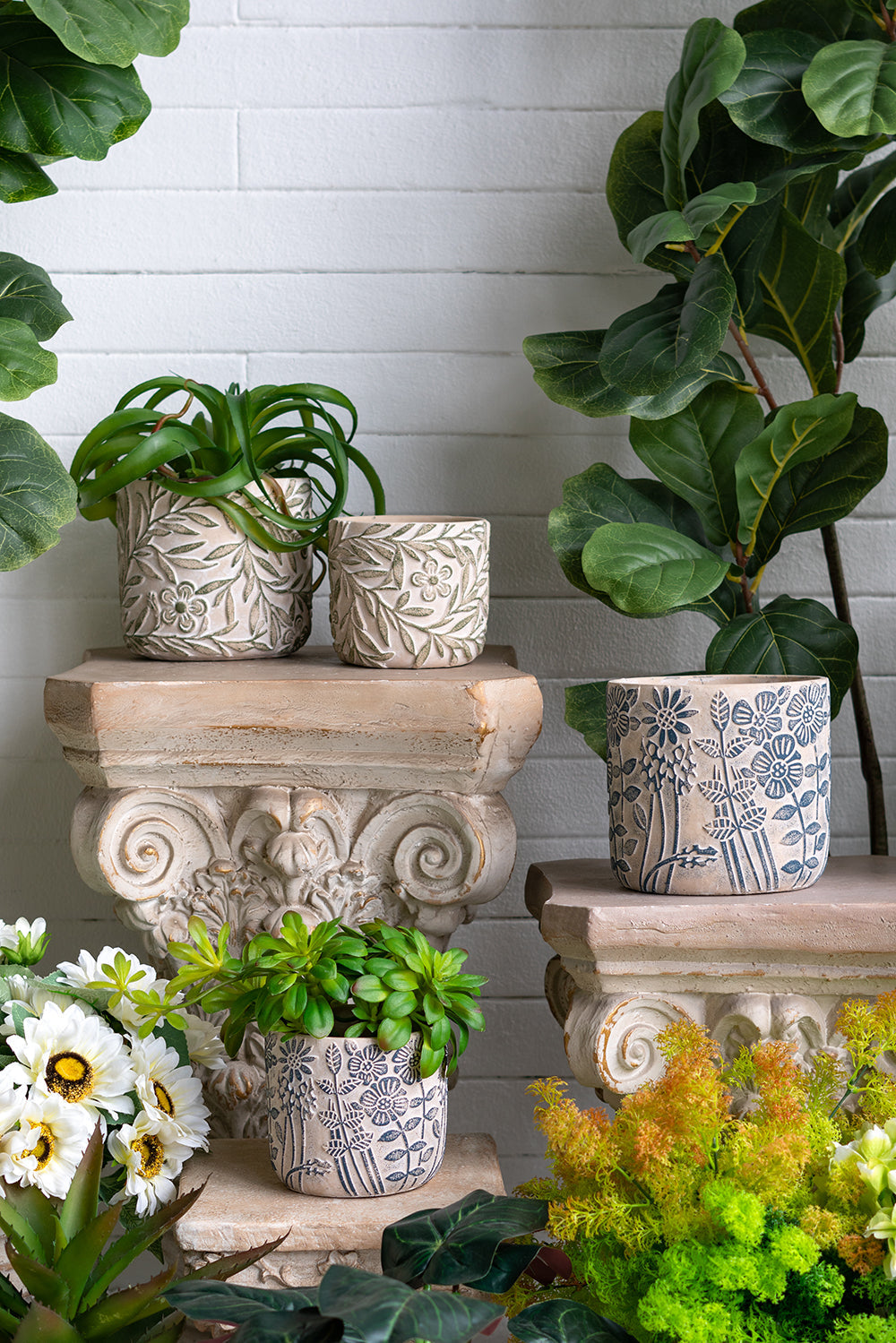 Rustic Green Textured Planter Floral Design