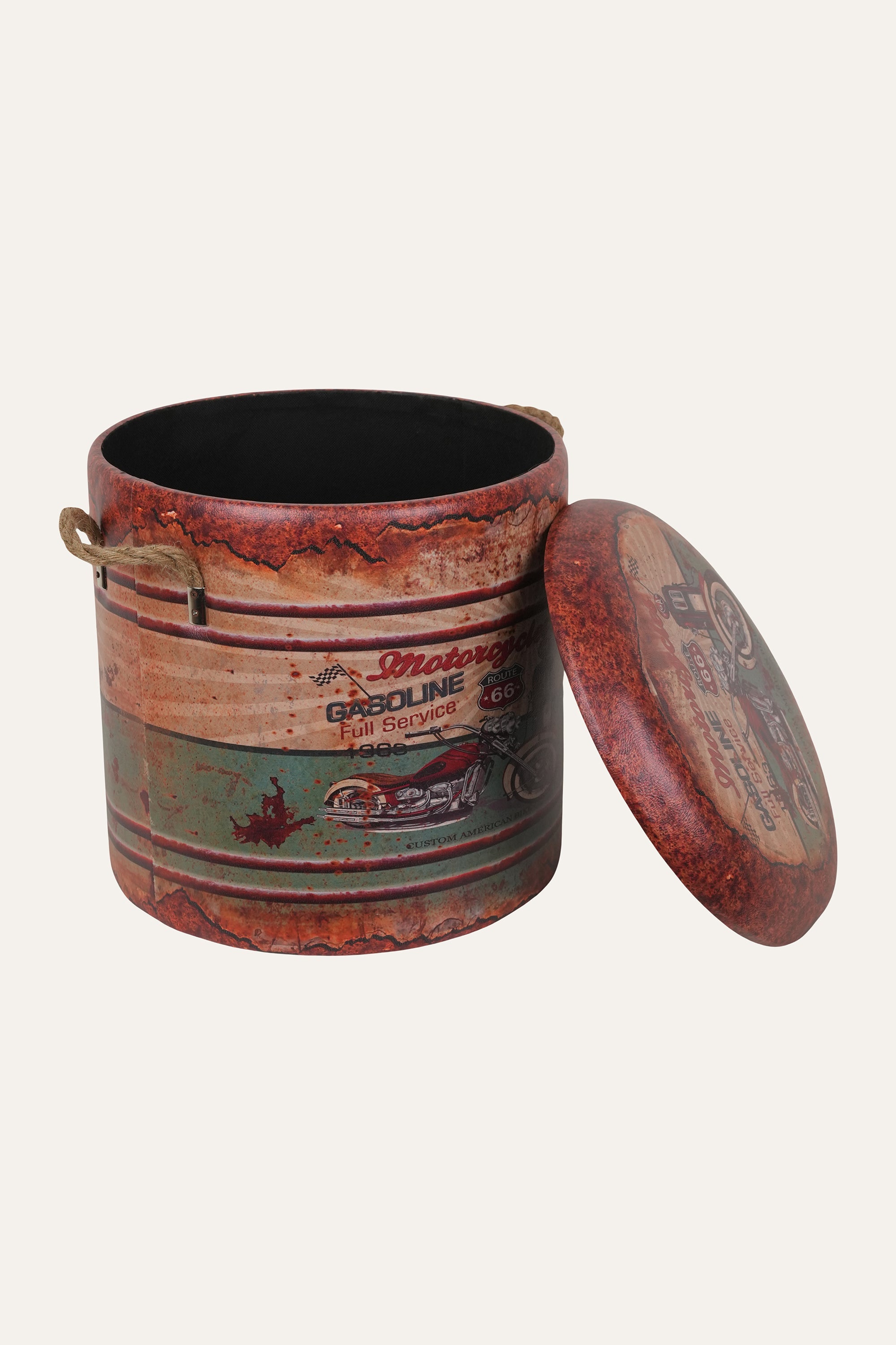 Rustic biker theme storage box with rope handles