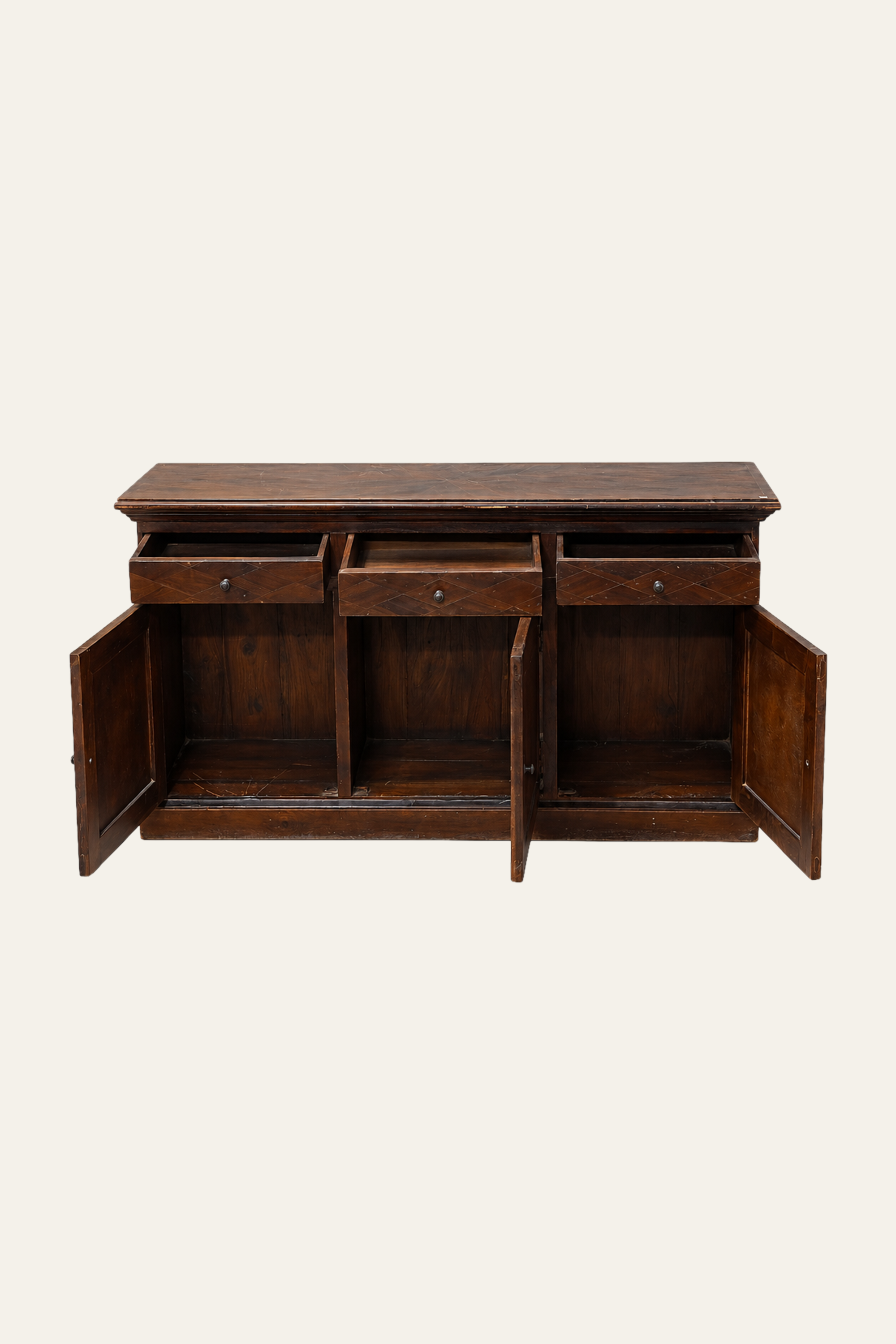 Brown  3-Drawer 3-Door Sideboard with Star Motif Panels
