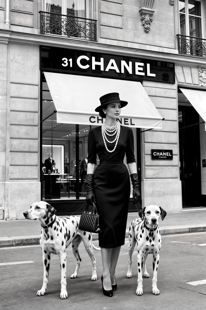 Gabrielle Coco Chanel with Dalmatians