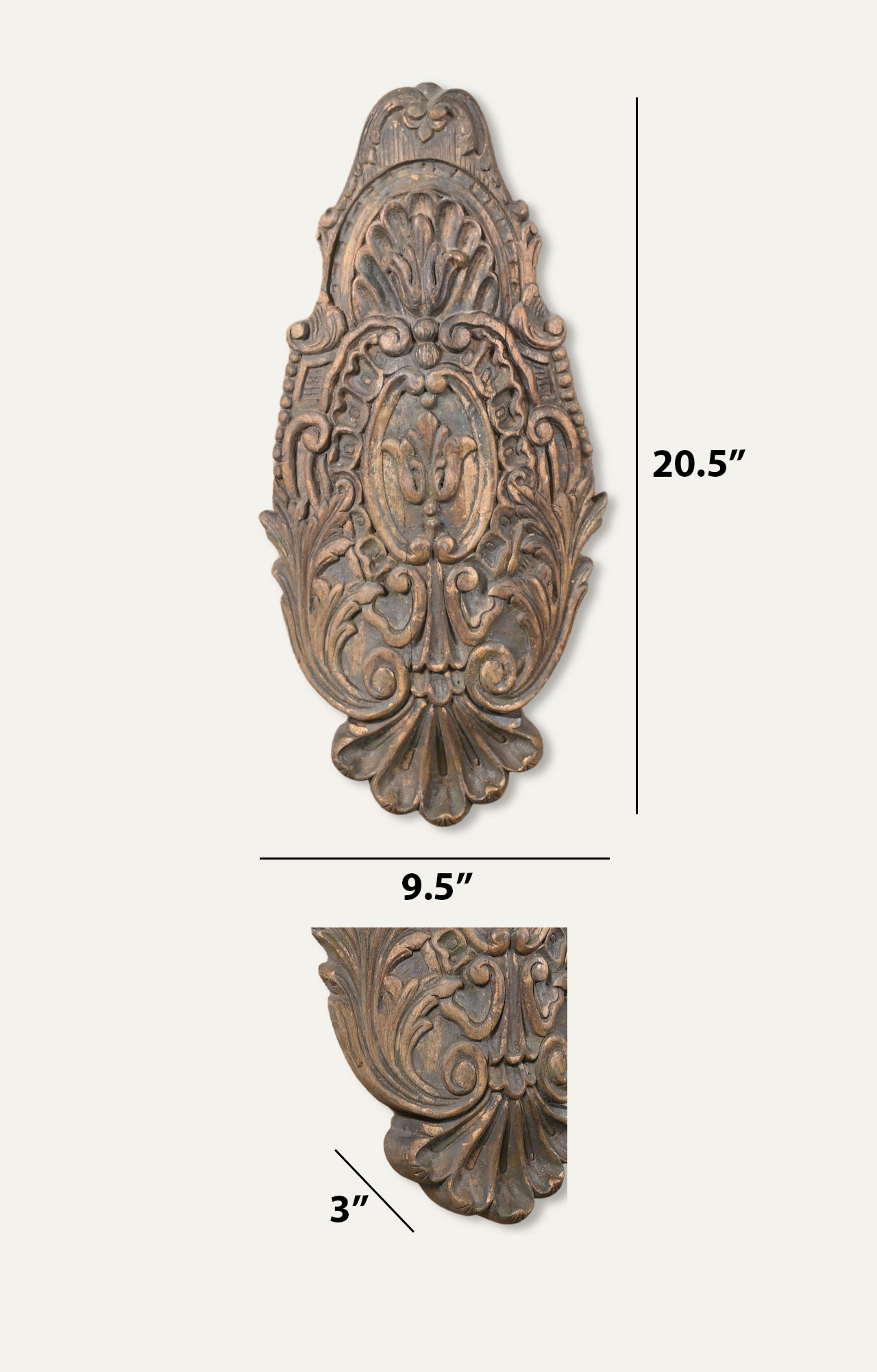 French Vintage Carved Walnut Pediment