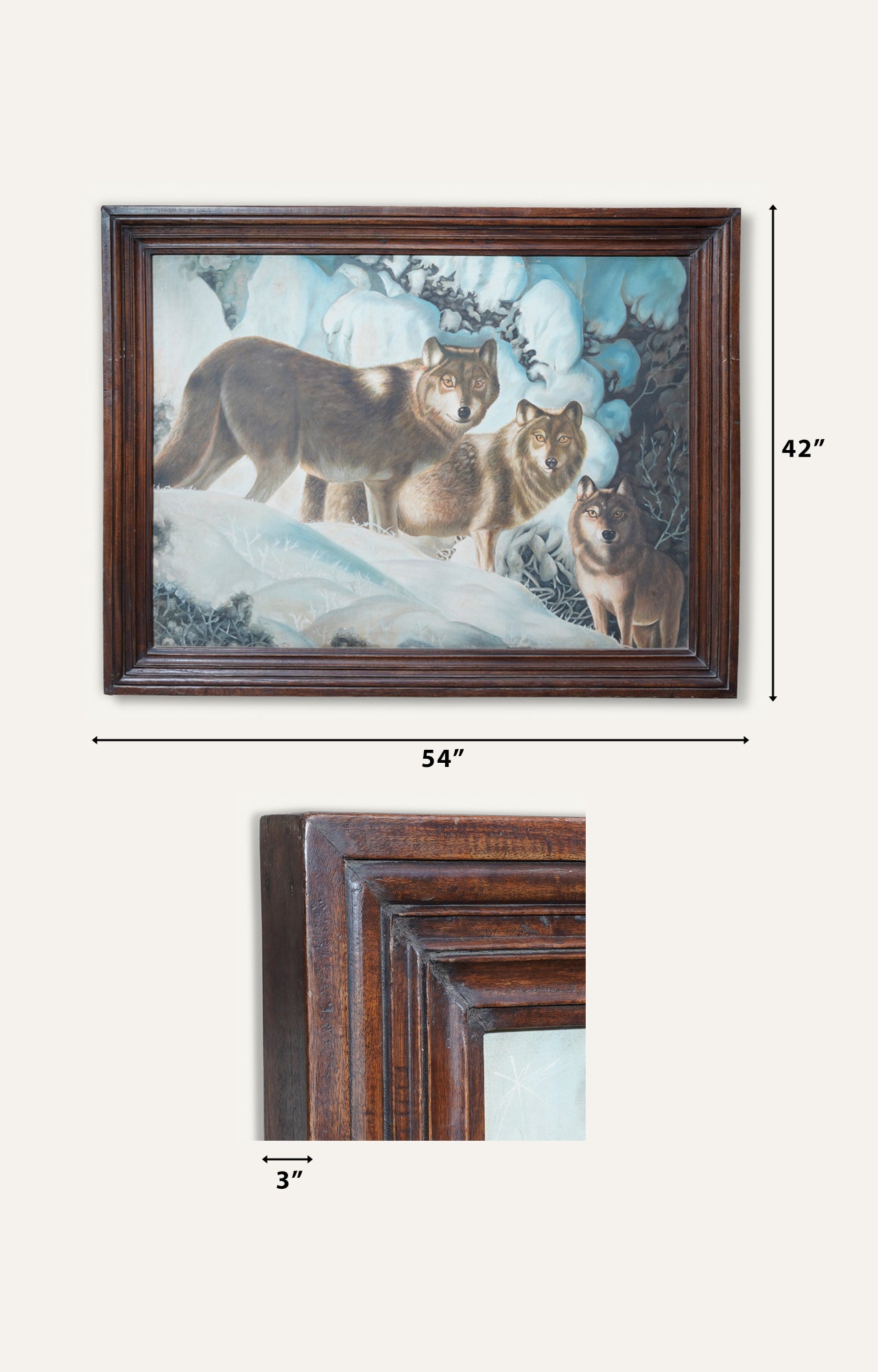 Wolves in the nature - oil painting with wooden frame