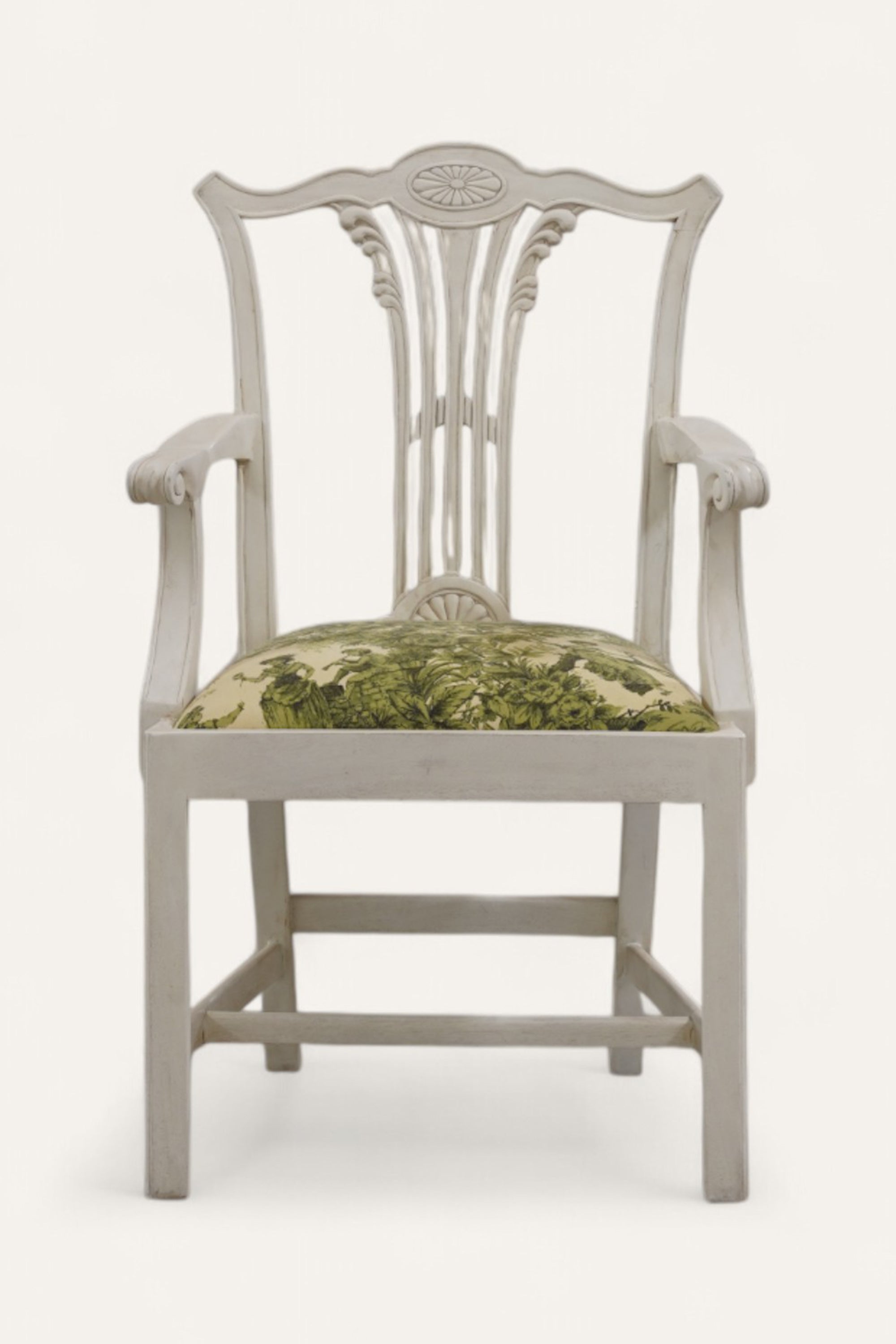 White Colonial Armchair with Printed Seat