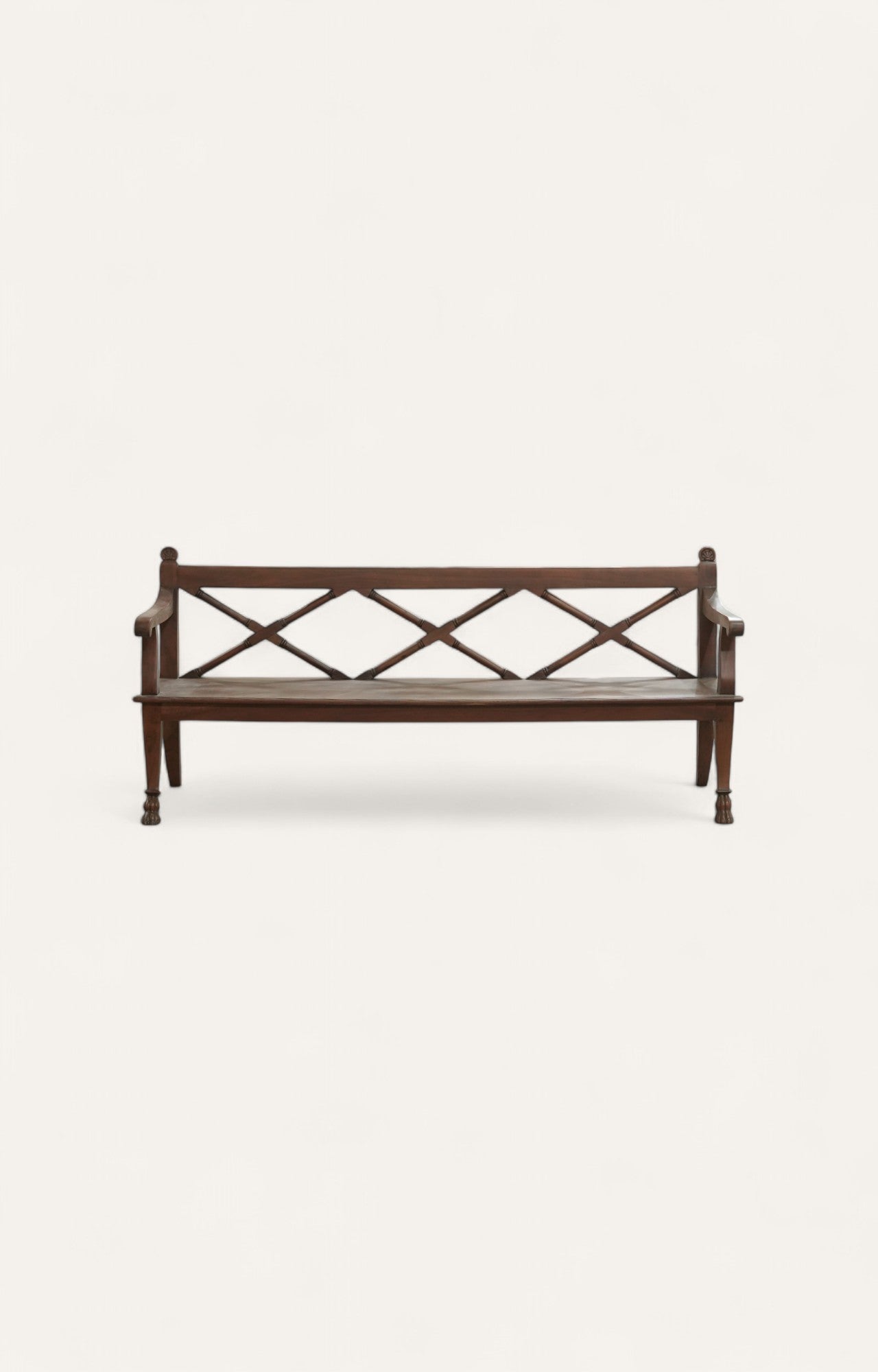 Wooden bench with decorative backrest