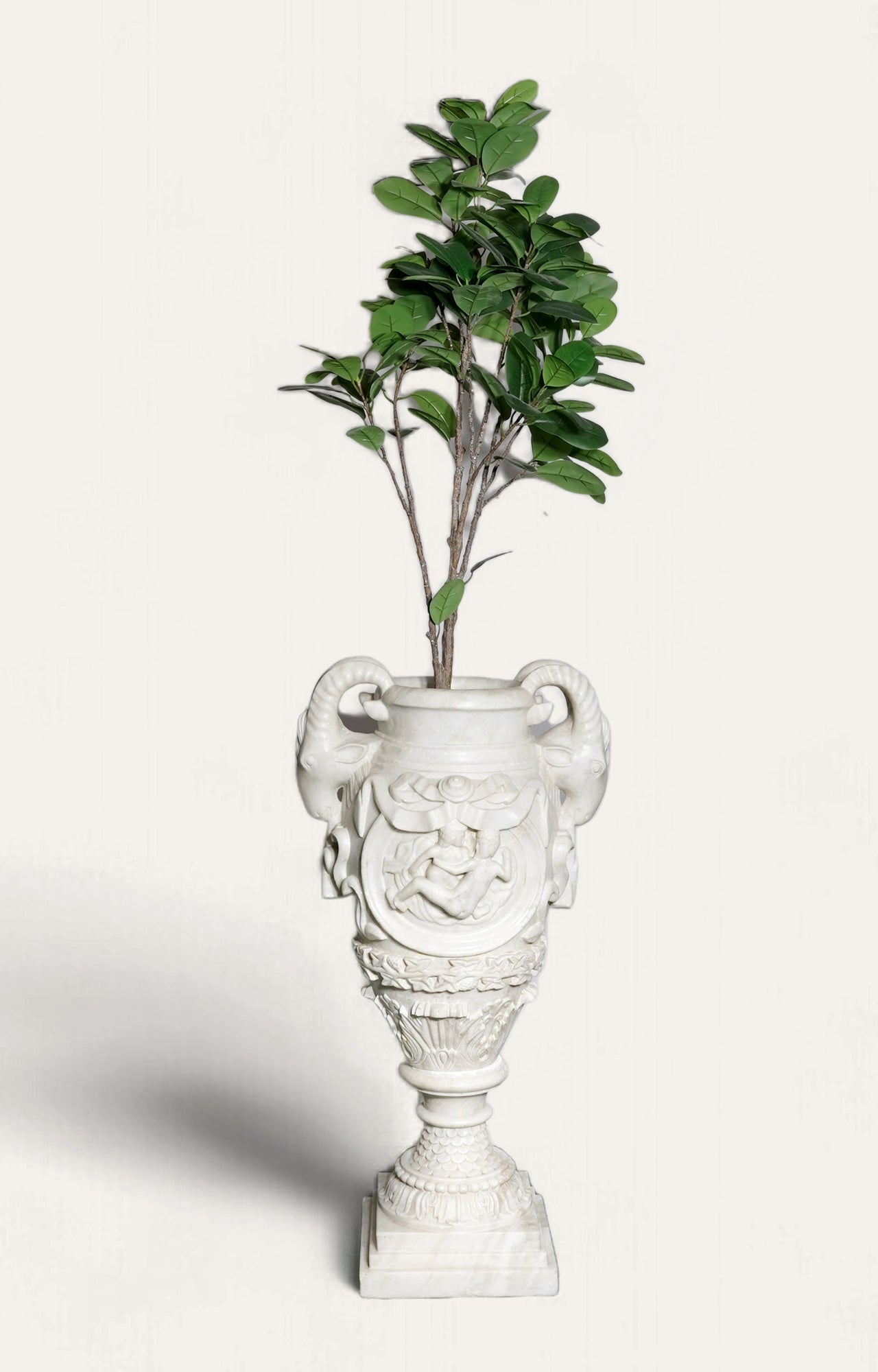 Elephant Head Carved Urn Planter