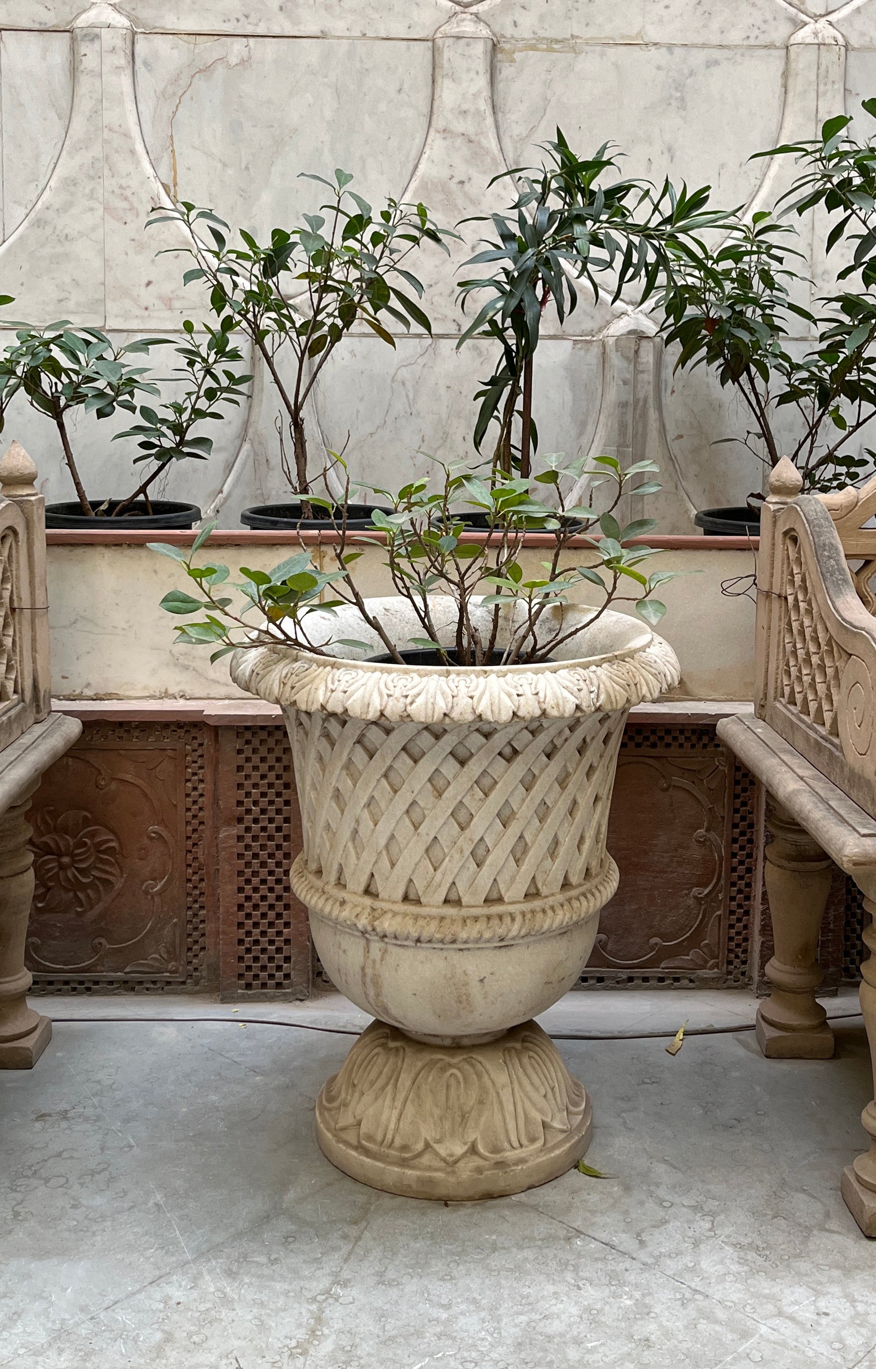 Marble Basket Planter for Outdoor
