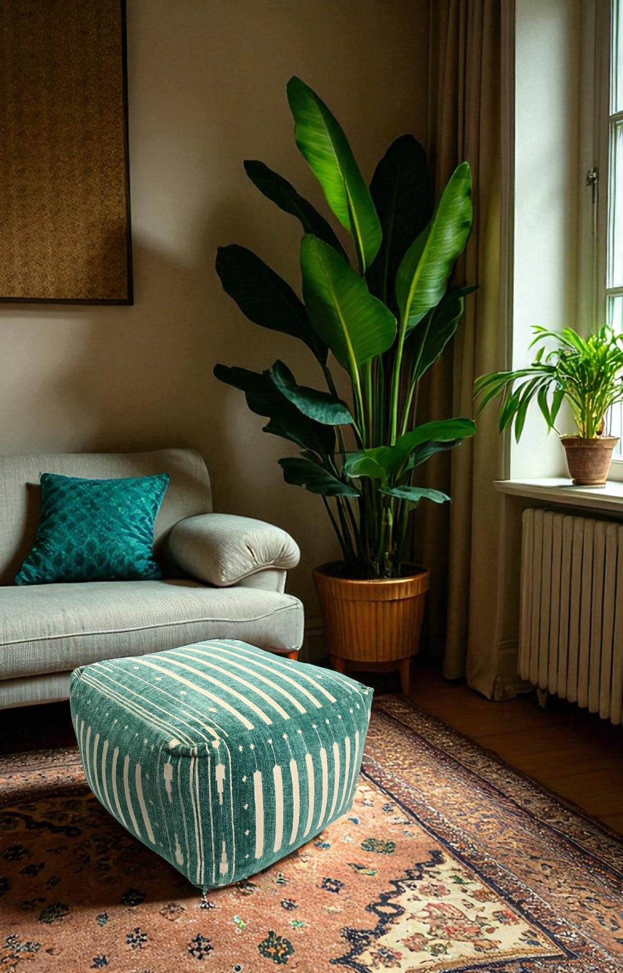 Handwoven Dhurrie Pouf Seat