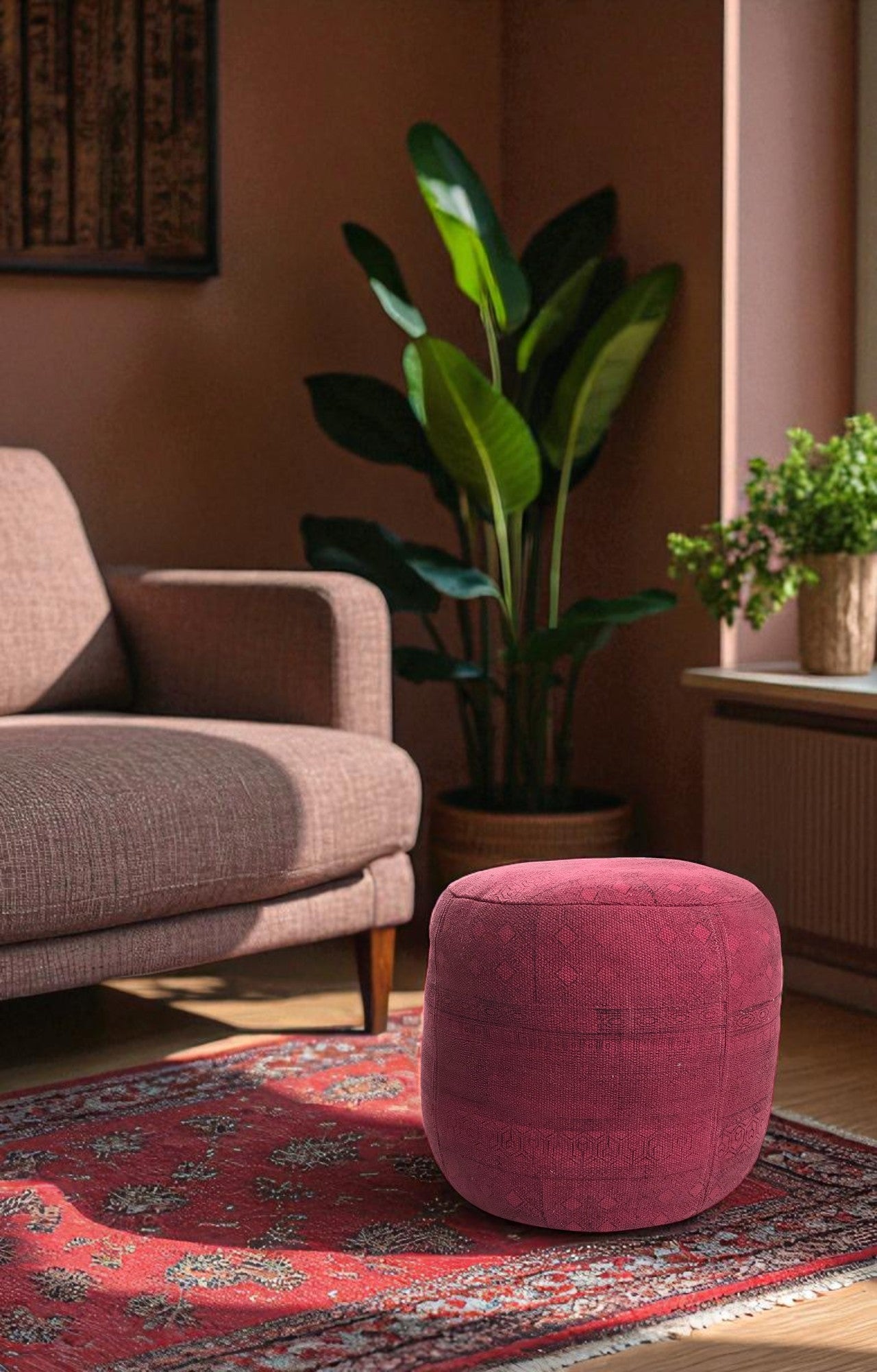 Handwoven Dhurrie Block Print Pouf Stool