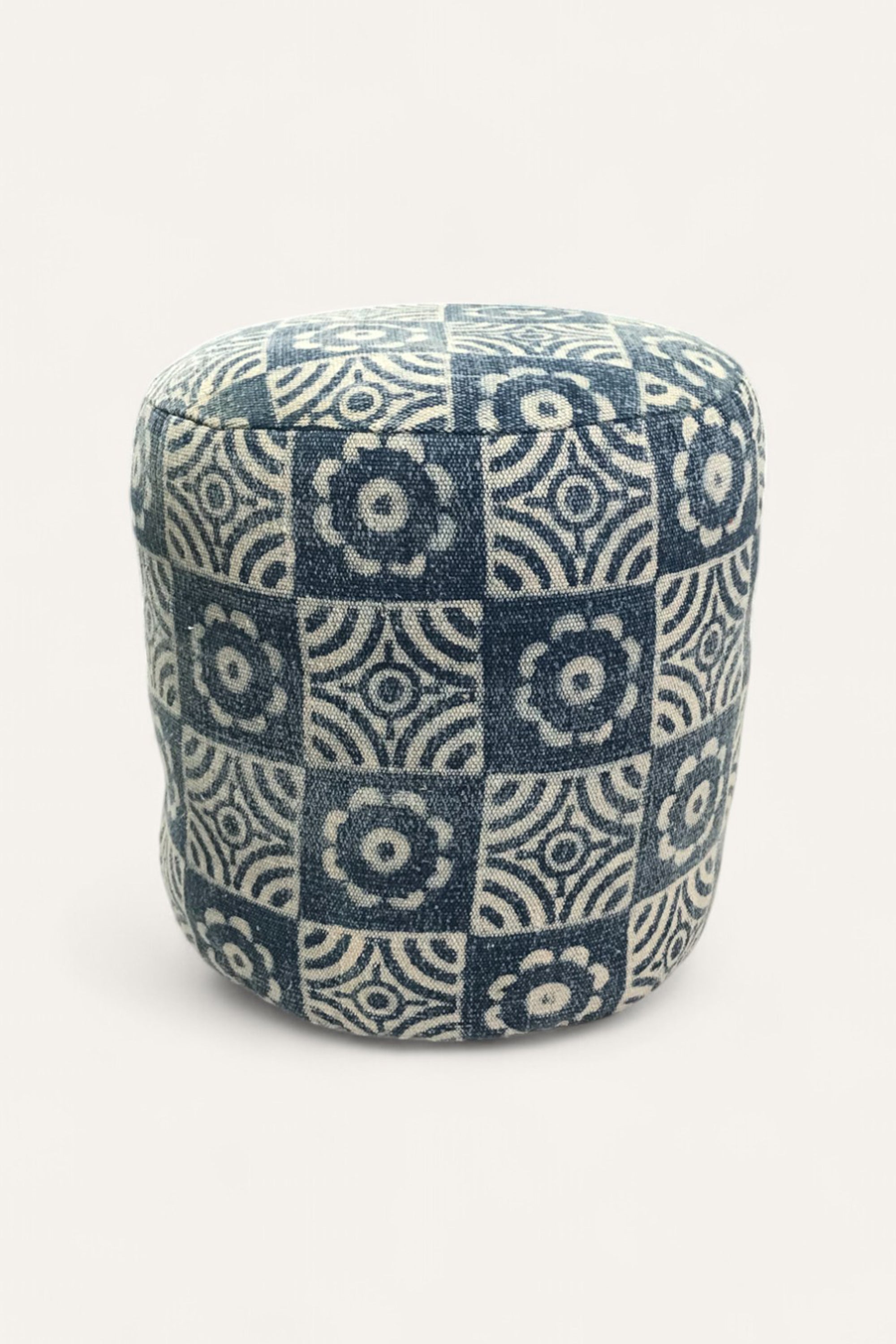 Floral Block Print Handwoven Pouf Ottoman