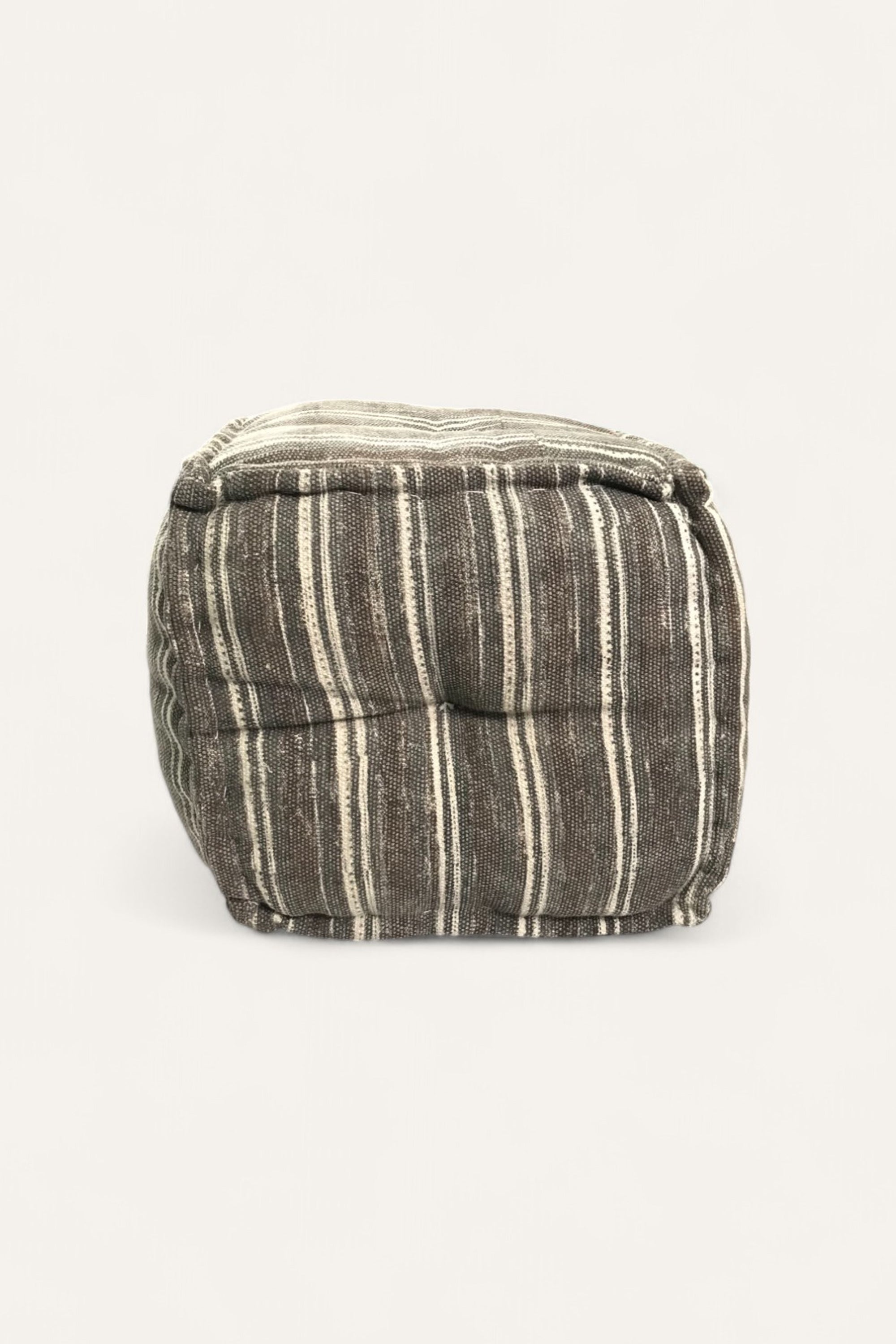 Handwoven Dhurrie Pouf Seat in Brown and White