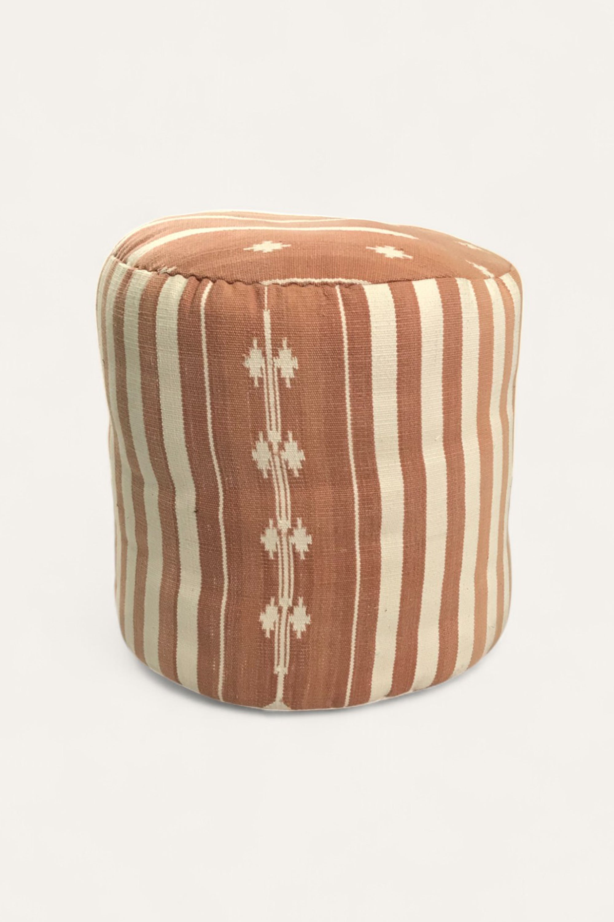 Handwoven Dhurrie Pouf Ottoman in Blush and Ivory