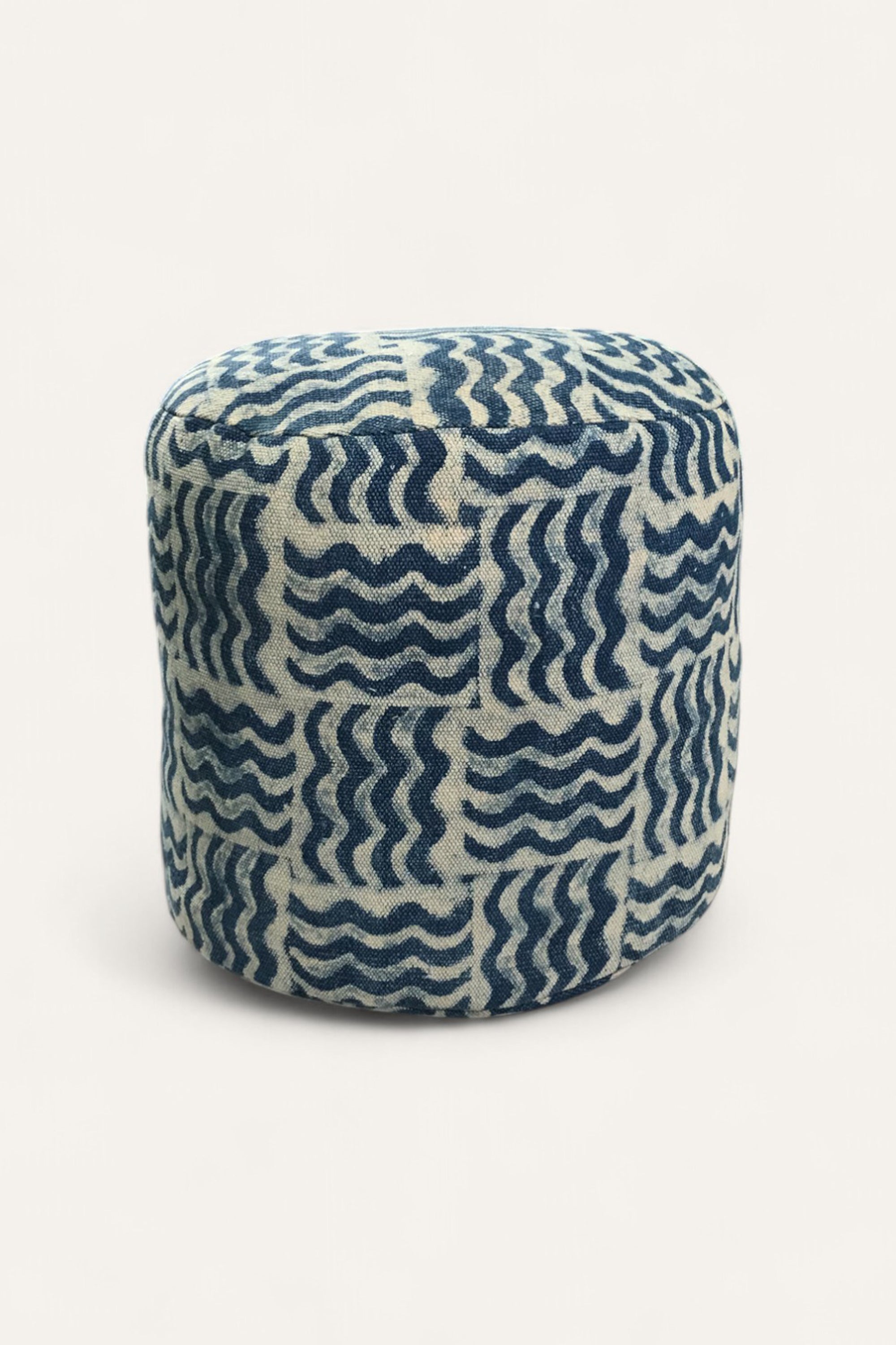 Wavy Block Print Handwoven Pouf Ottoman