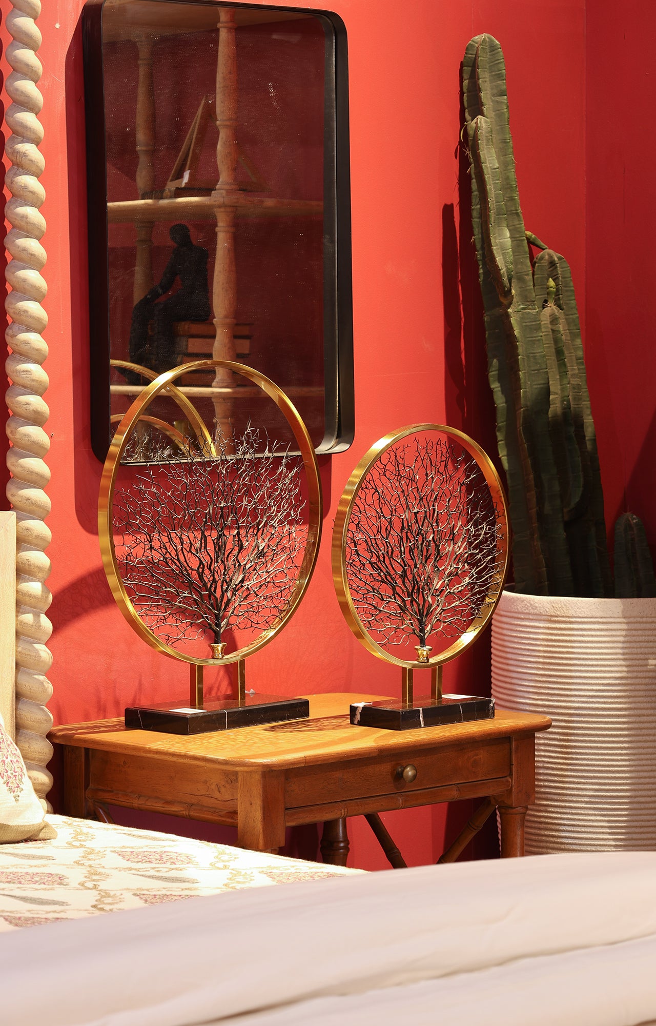 Golden Tree Sculpture Pair