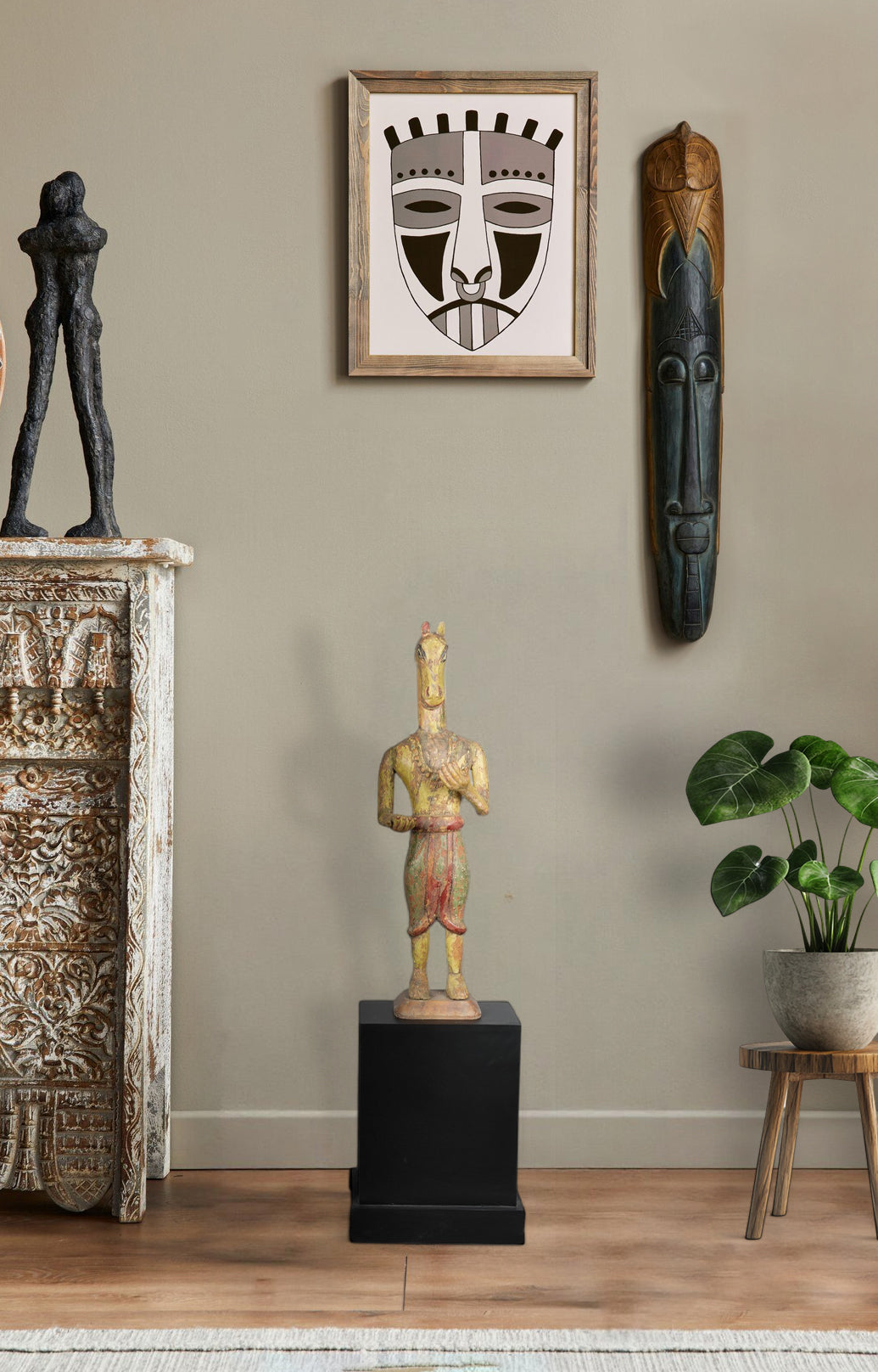 wooden dwarpal statue