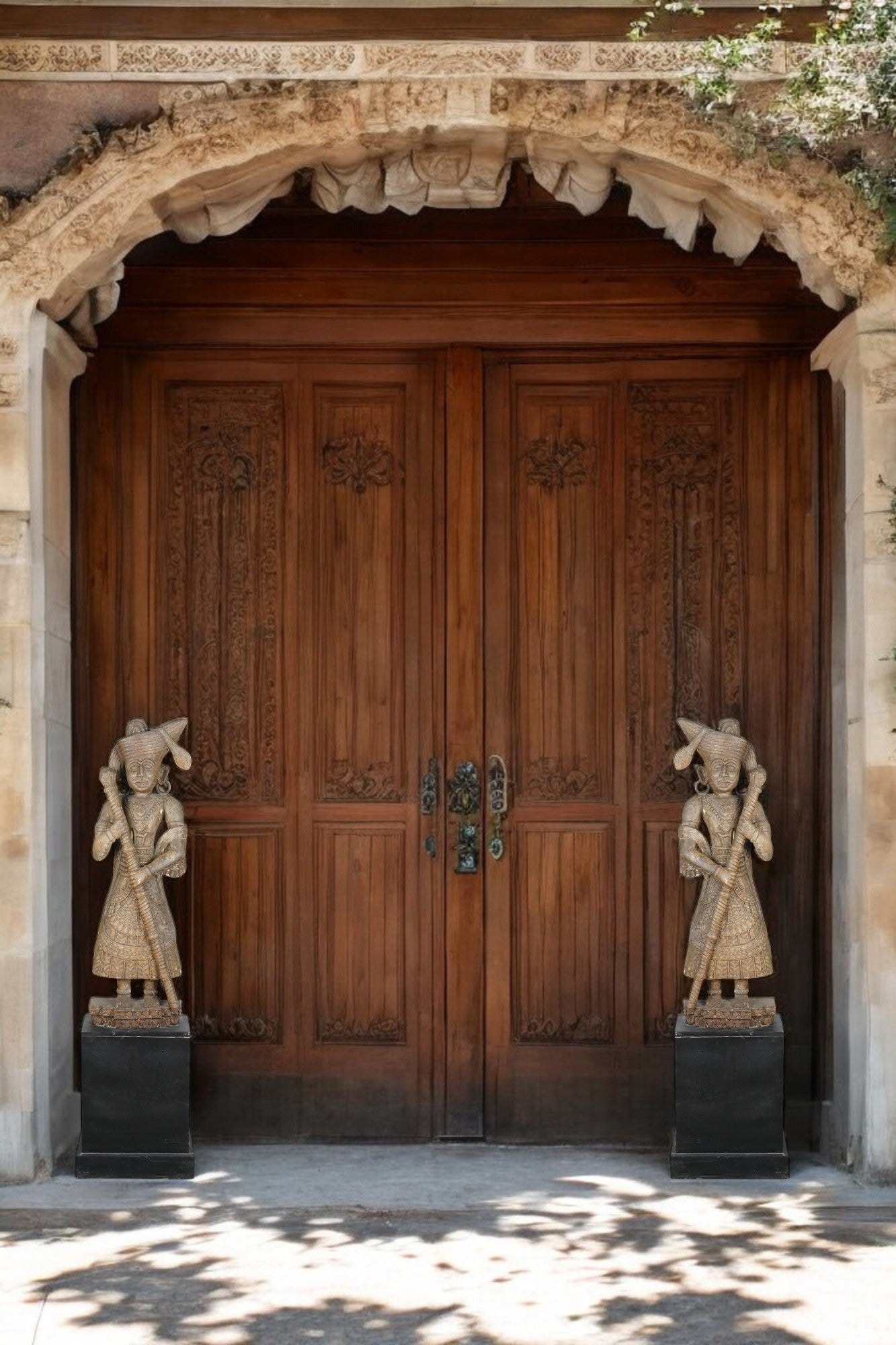 wooden door statue