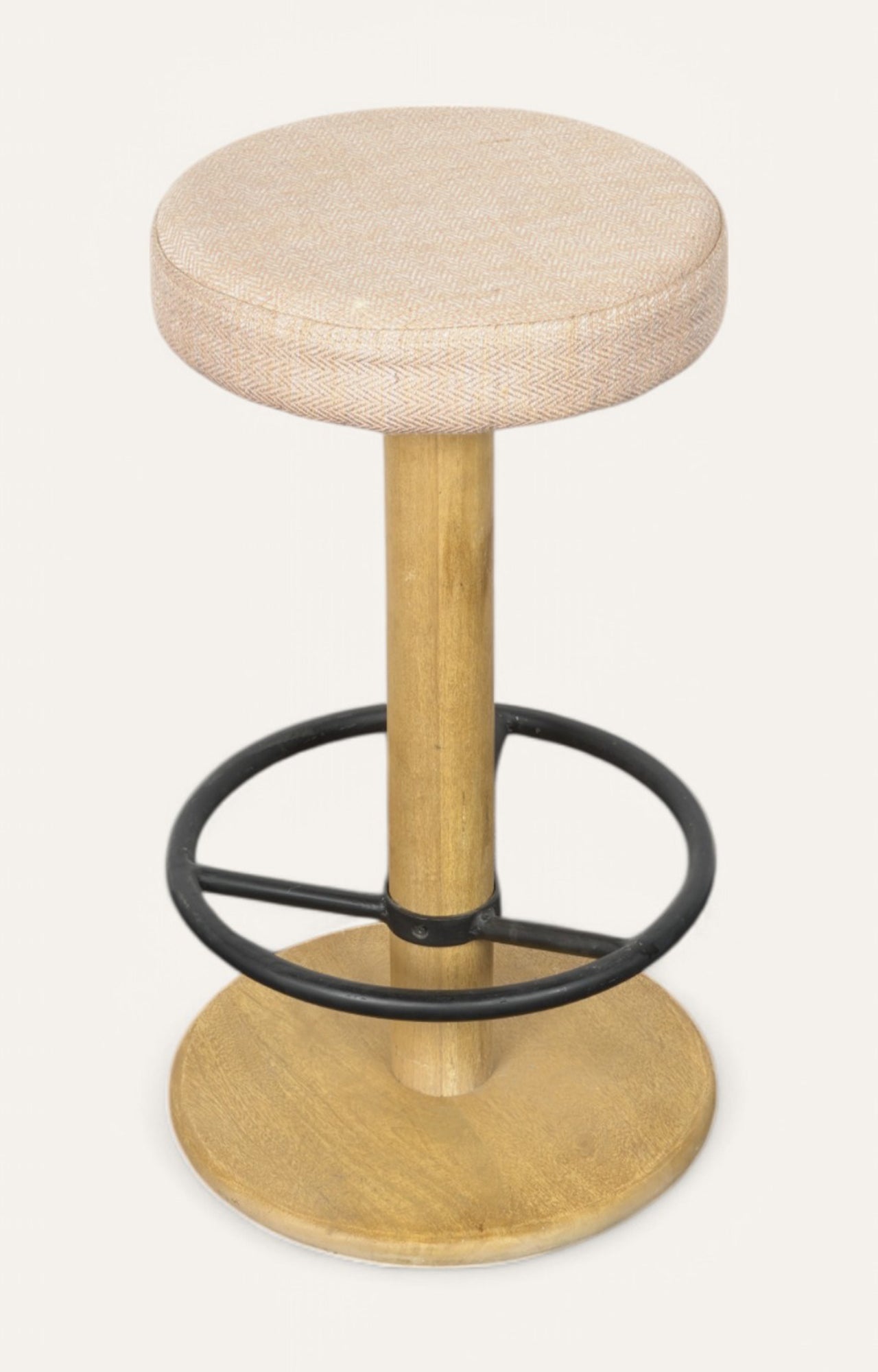Bar stool with beige cushioned seat
