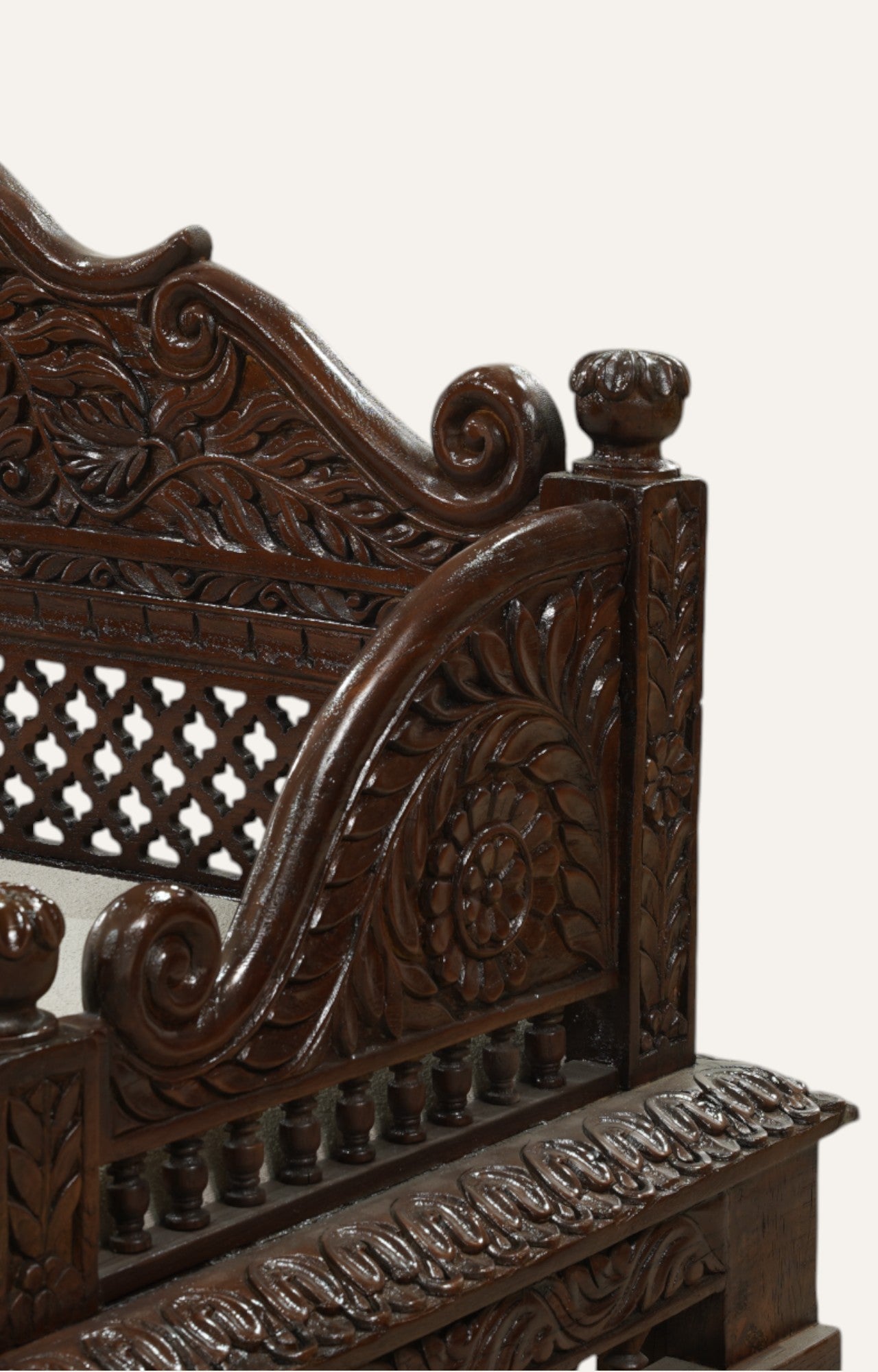 Hand-Carved Teak Bench