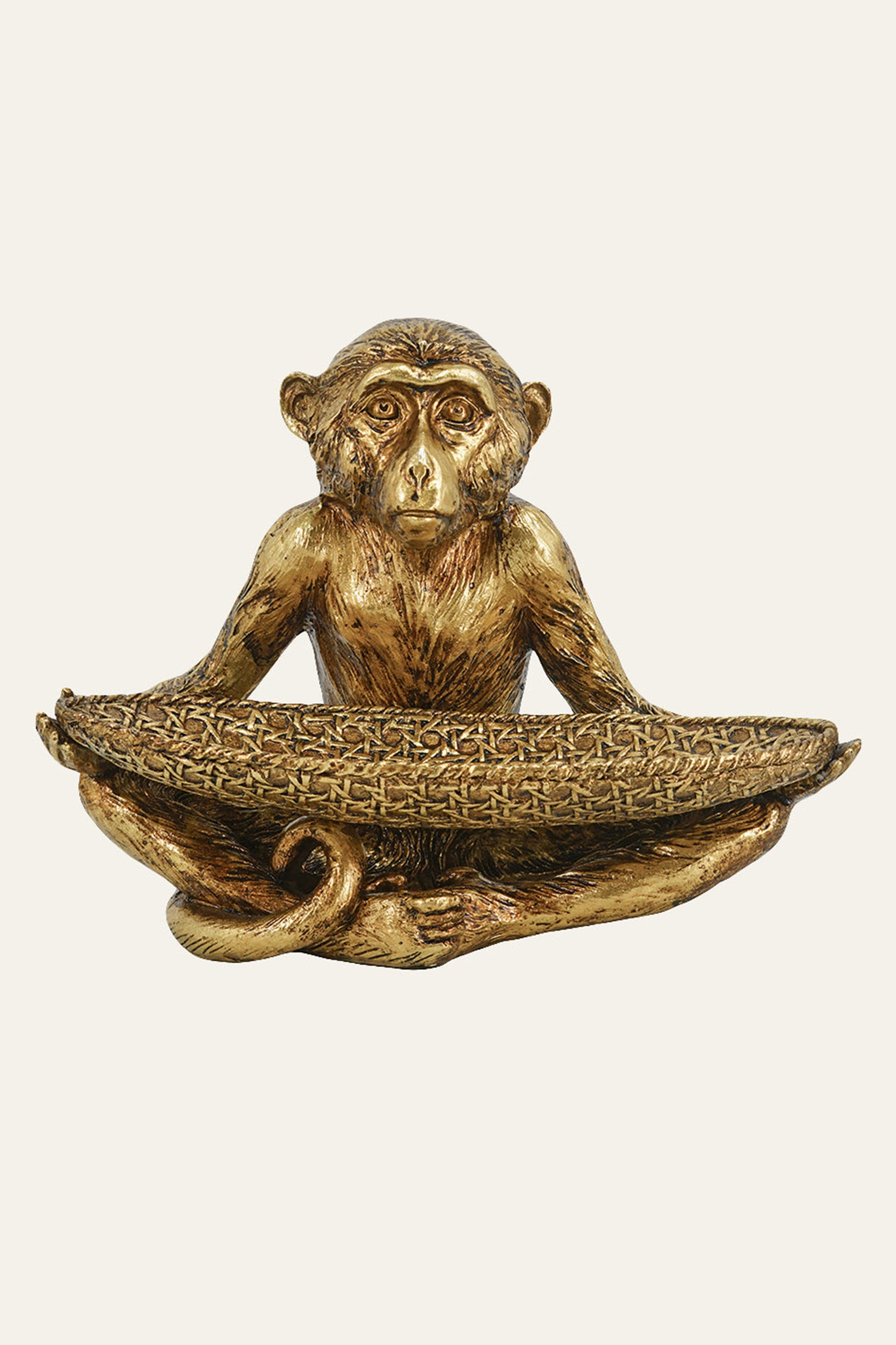 Sitting Monkey Figurine Gold Tray