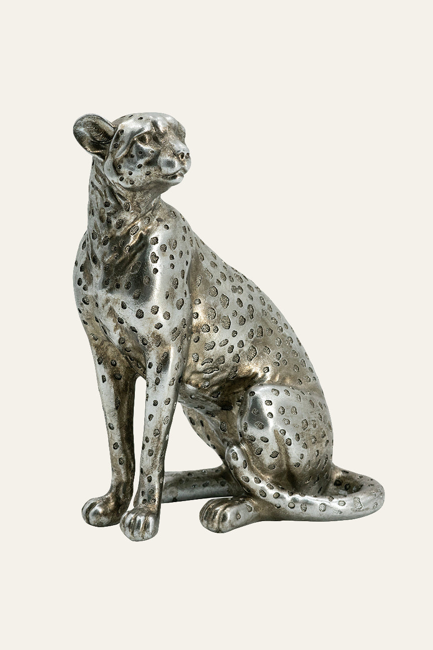 Sitting Silver Leopard Figurine