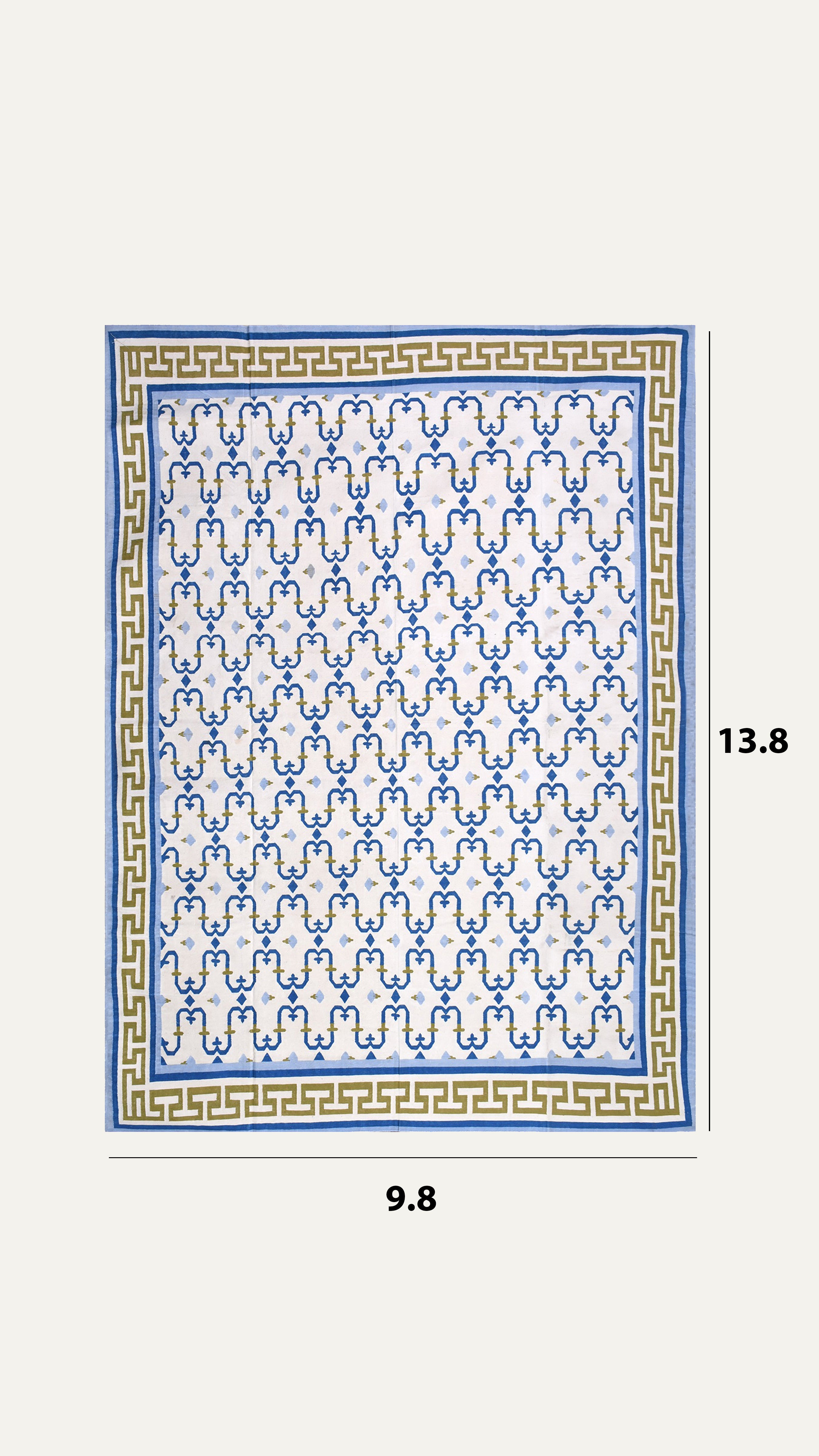 10 x 14 Ft Handwoven Flatweave Trellis Pattern Cotton Rug