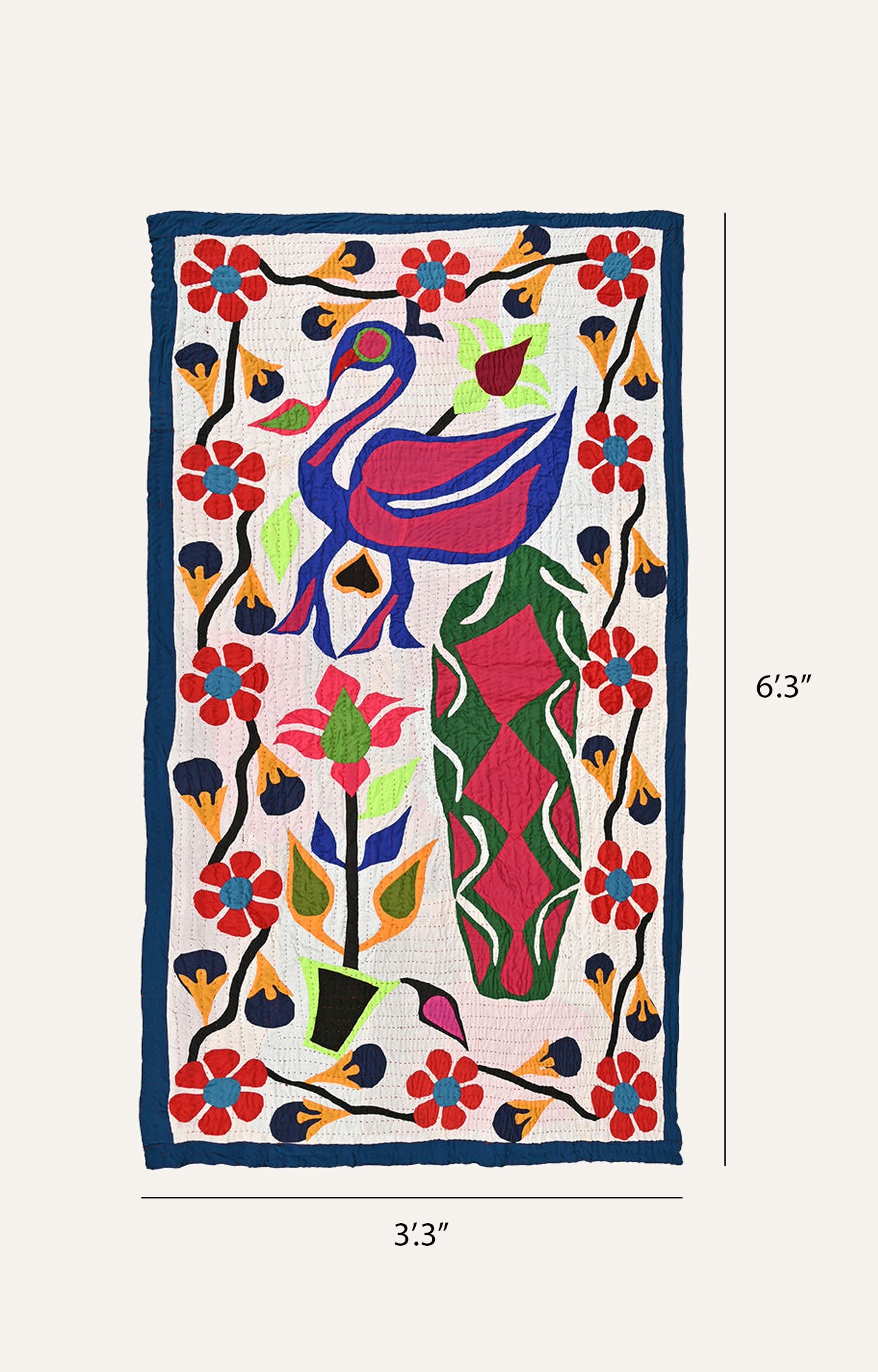 Visions of Paradise: A Vibrant Applique Cotton Textile Tapestry Wall Hanging.