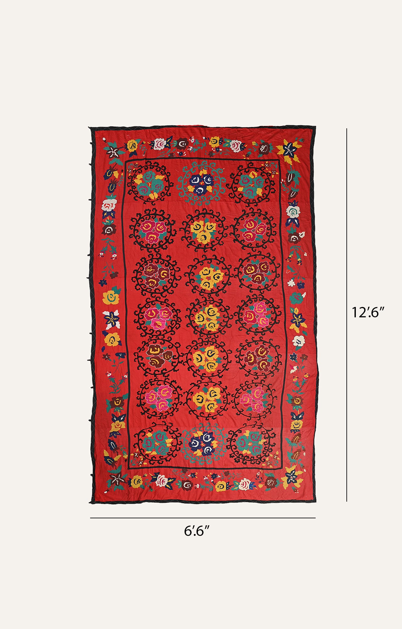 Vintage Textile Tapestry - Traditional Suzani Embroidery Wall Hanging