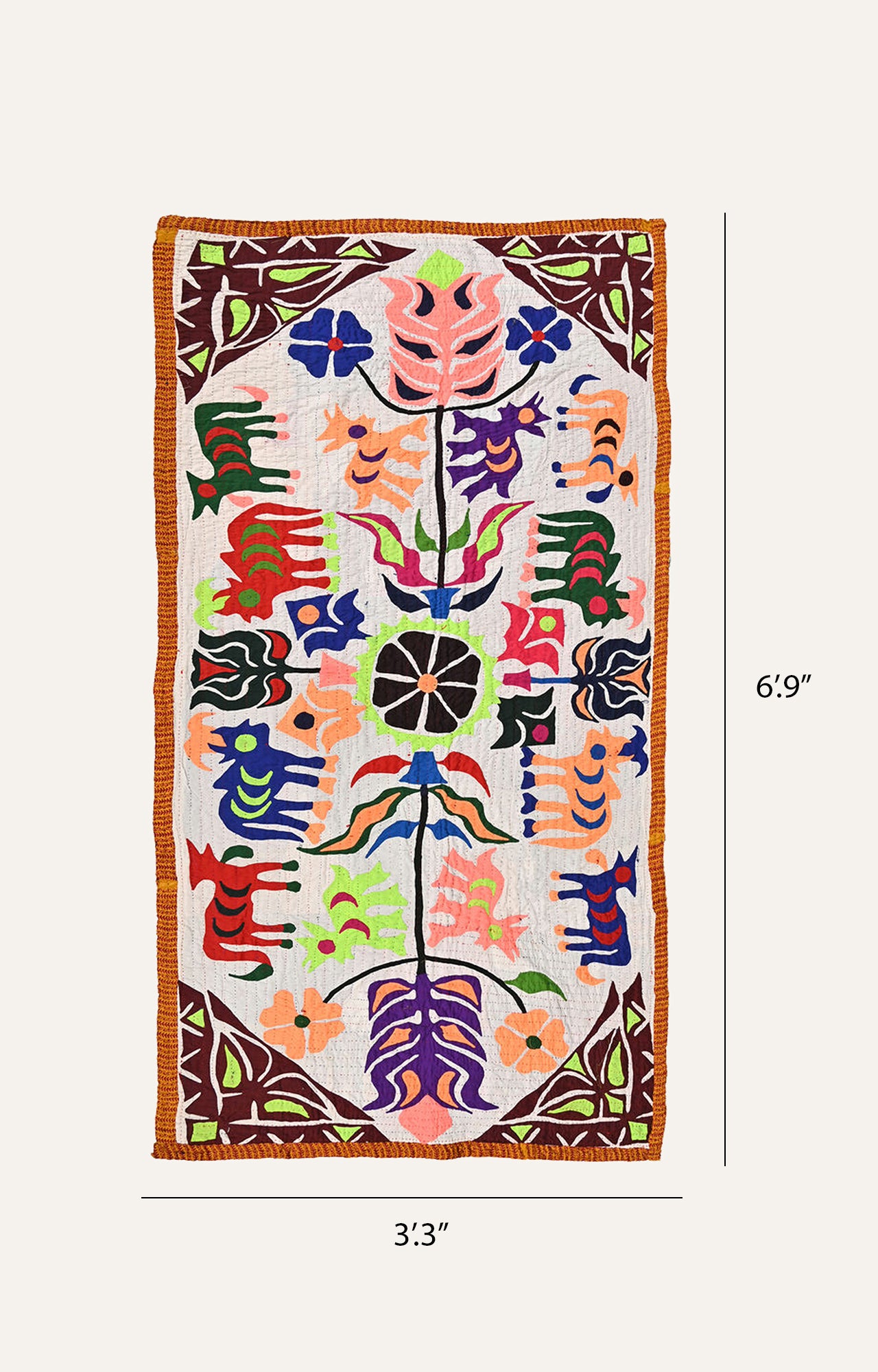 "Nature's Symphony: Cotton Textile Wall Tapestry with Animal Figures and Floral Motifs"