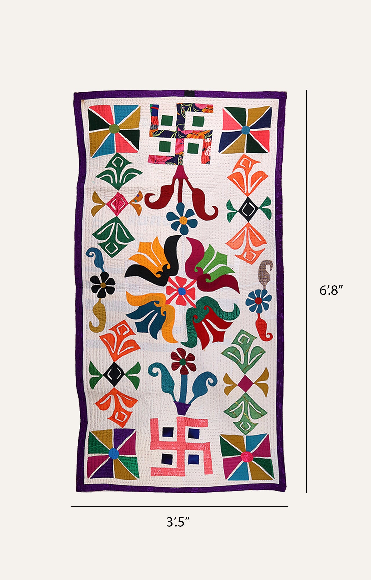 Vibrant Swastika And Floral Applique Wall Hanging