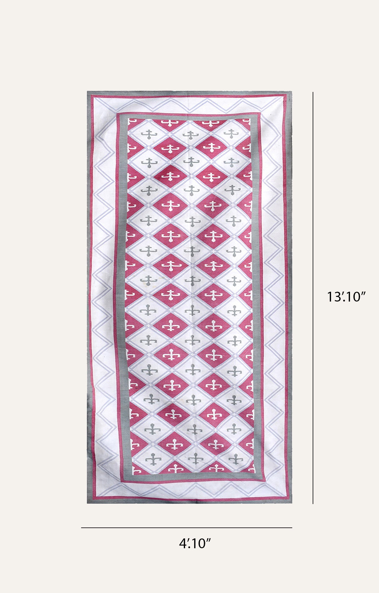 Pink Handwoven Cotton Rug with Geometric Design