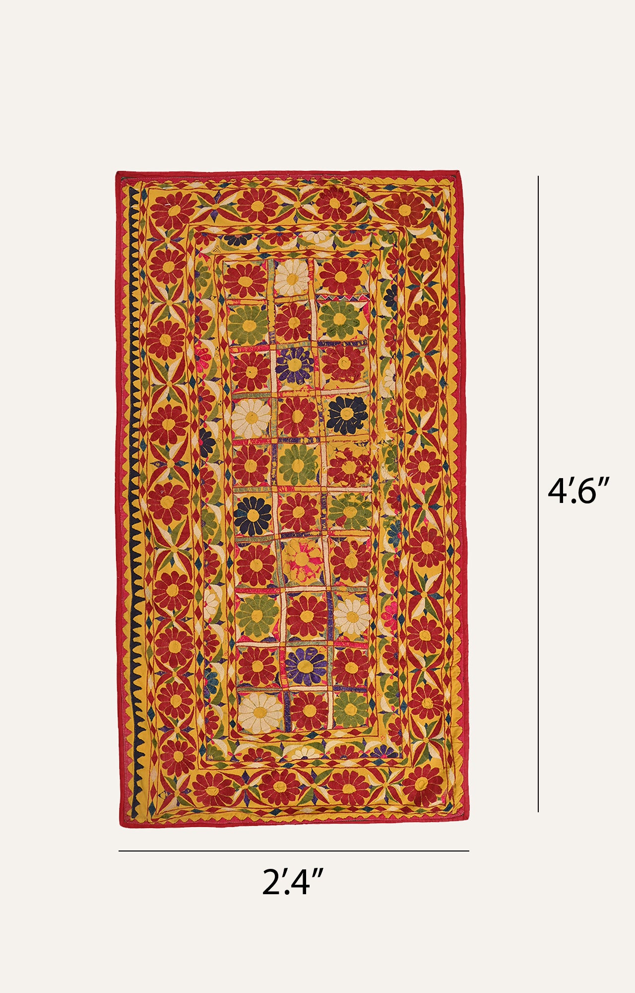 Vintage yellow Hand-Embroidered Gujarati Tapestry