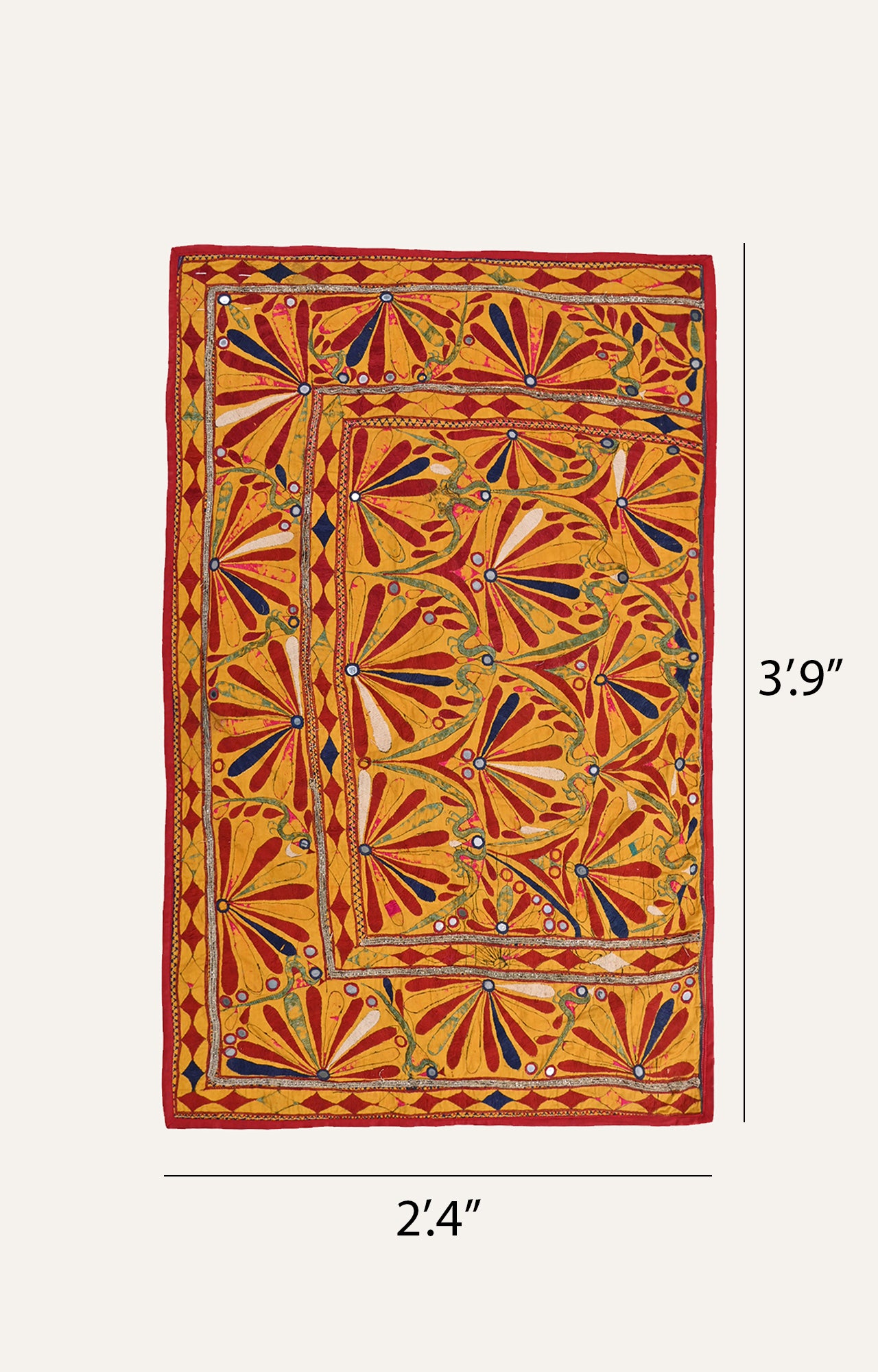 Indian Embroidery Floral motifs Mirror Work Tapestry