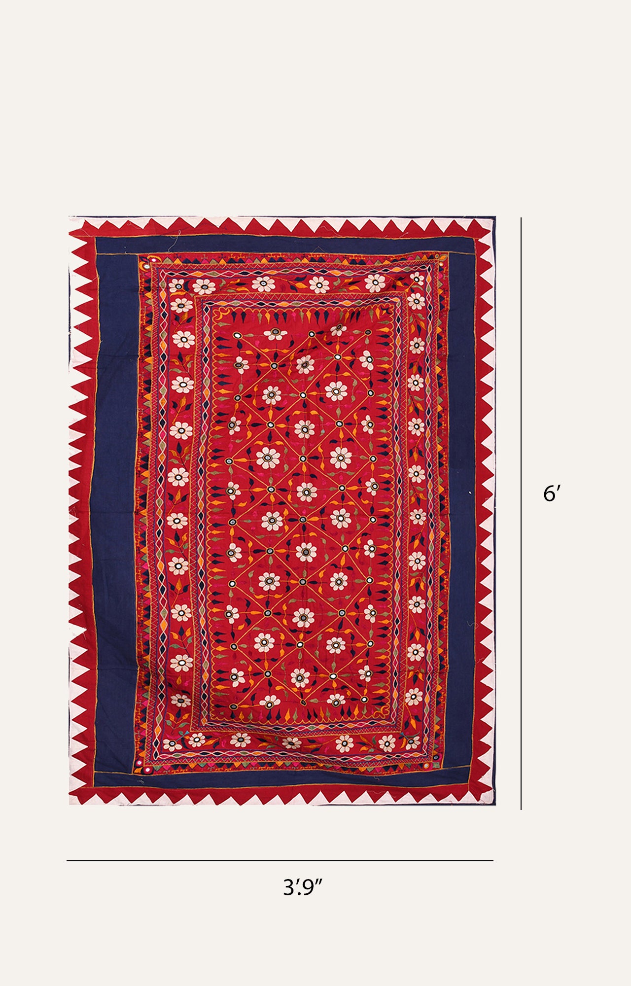 Vintage Silk Phulkari Tapestry: 100-Year-Old Handmade Indian Wall Hanging with Traditional Embroidery