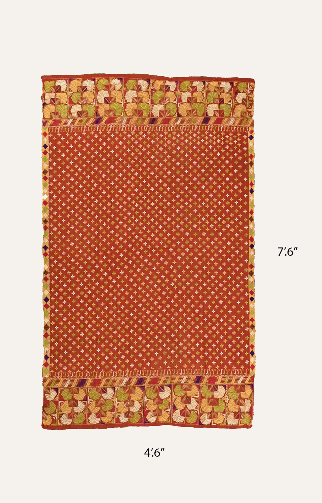 Vintage Phulkari Silk Tapestry: Punjabi Bagh Textile, Traditional Floral Handwork