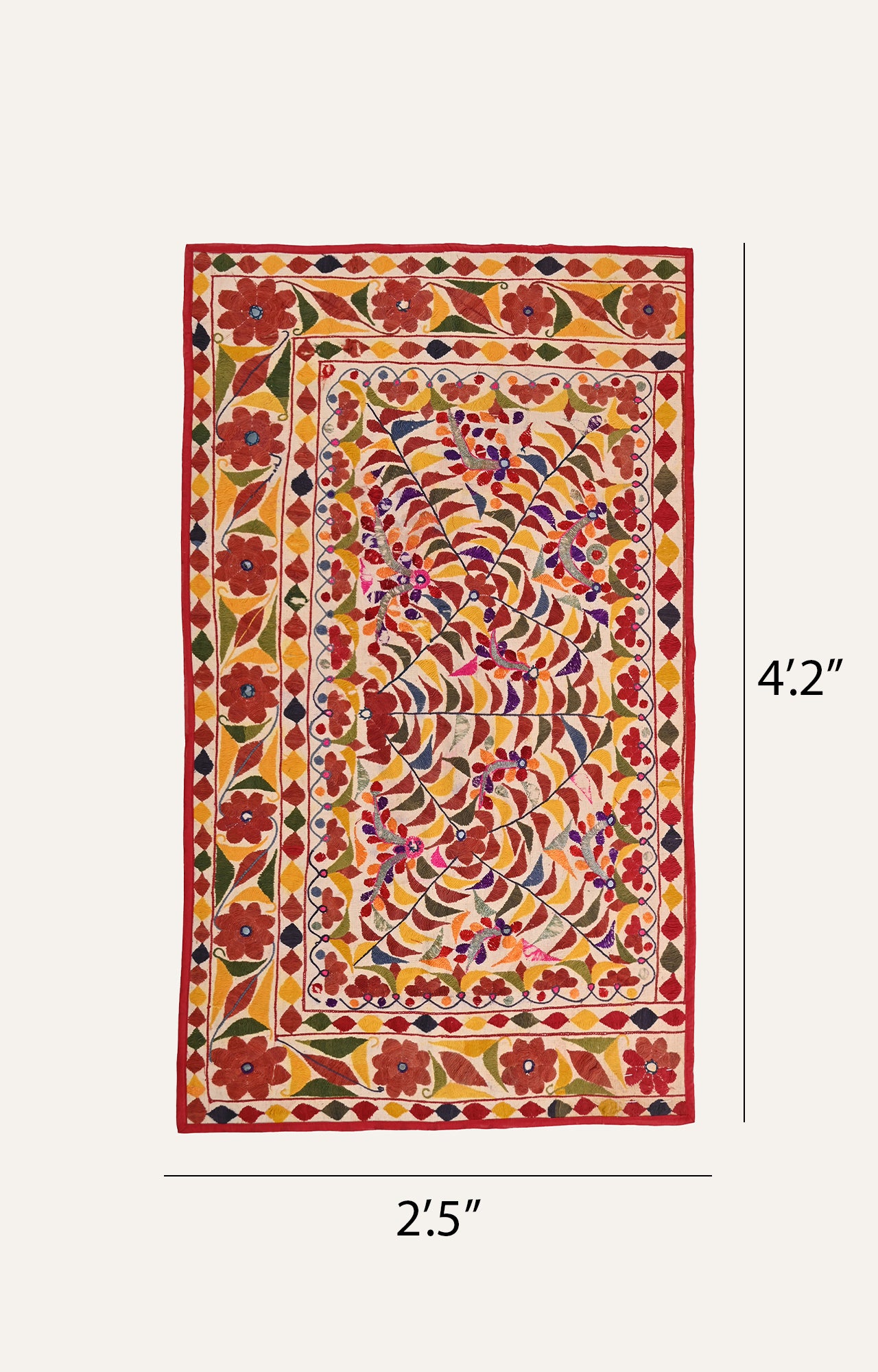 Central Asian Suzani with Floral Embroidery in vibrant colours