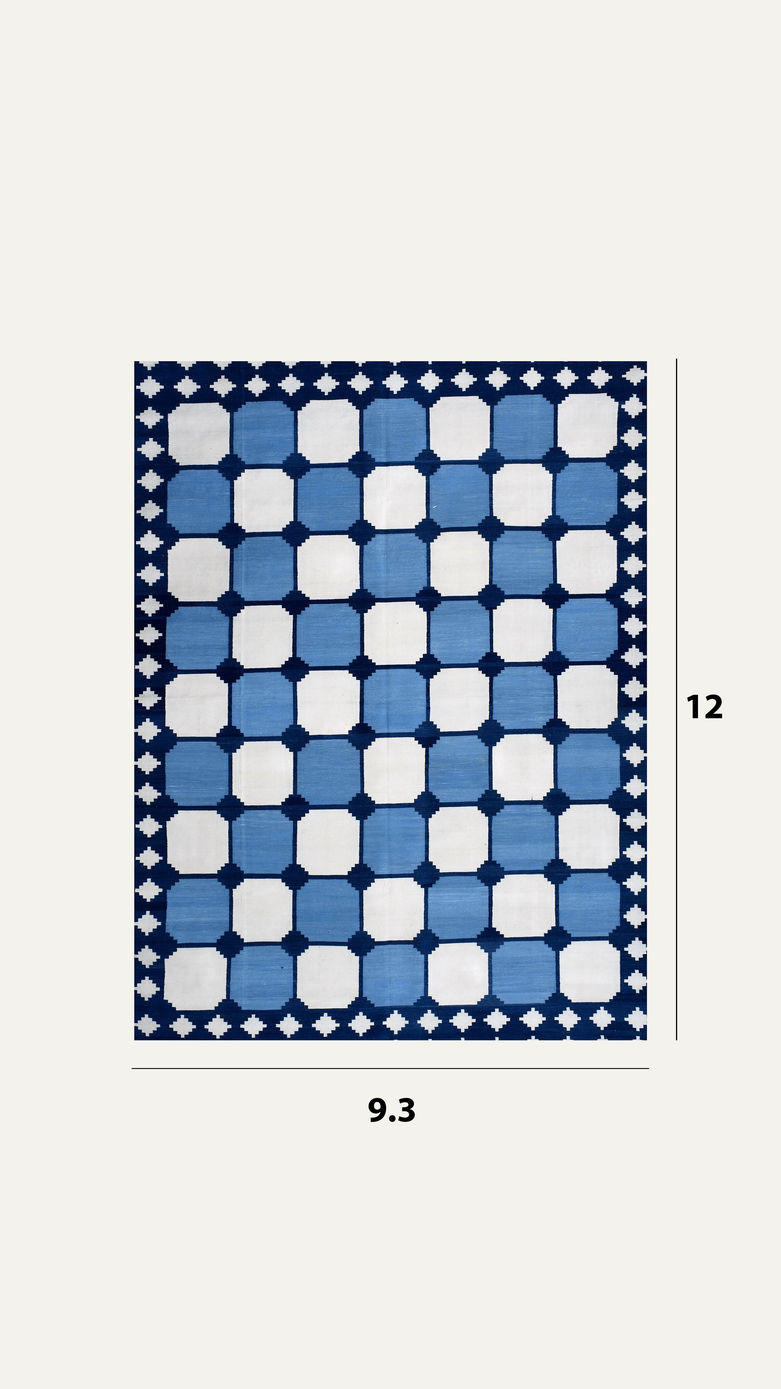 9 x 12 Ft Handwoven Flatweave Checkered Geometric Pattern Cotton Rug