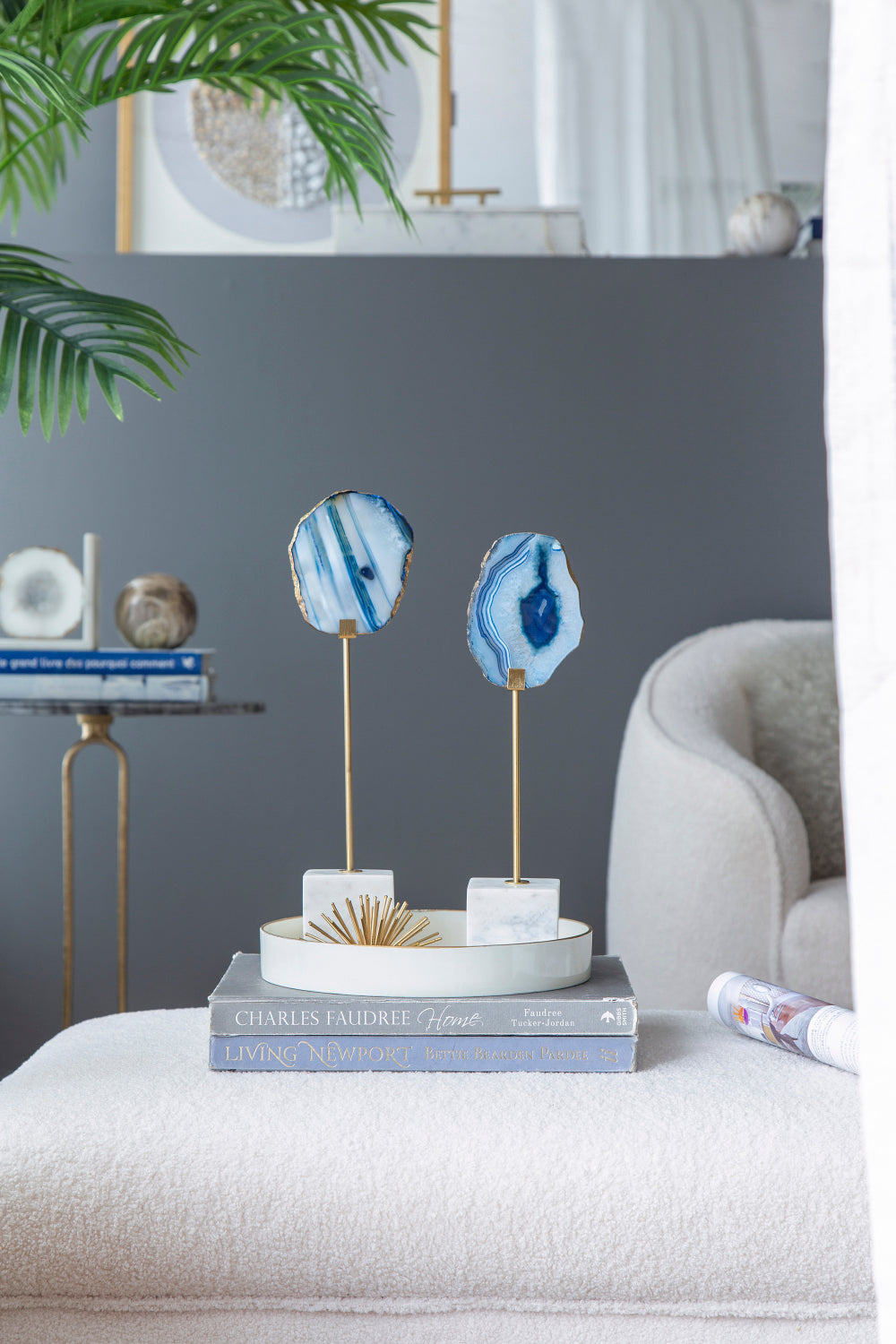 Small blue agate slice sculpture