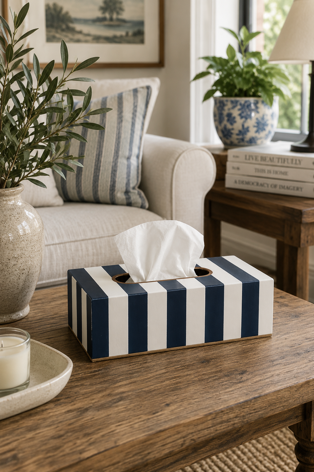 Stripe Hand Painted Metal Tissue Box