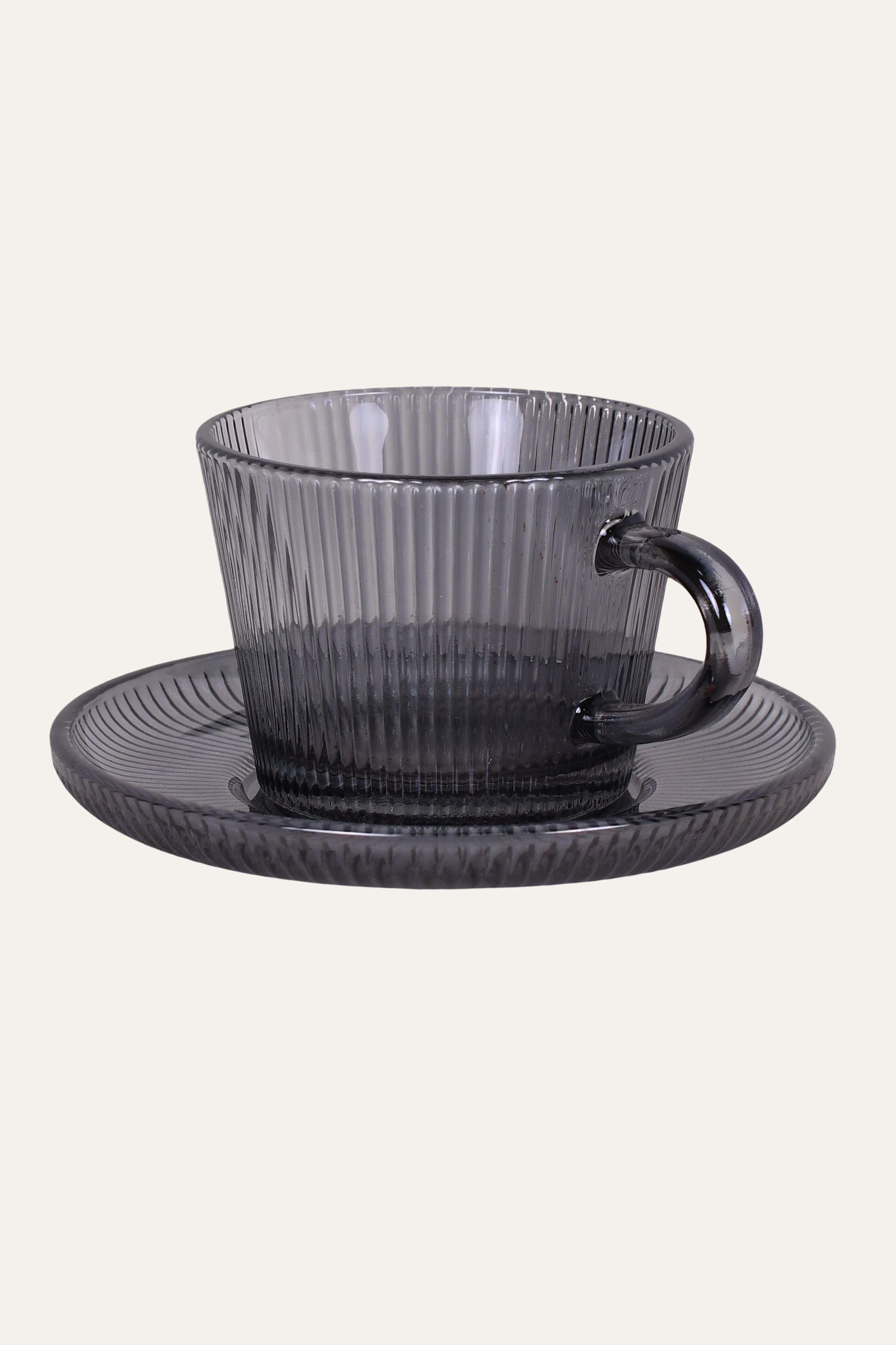 Stylish ribbed transparent glass tea cup set