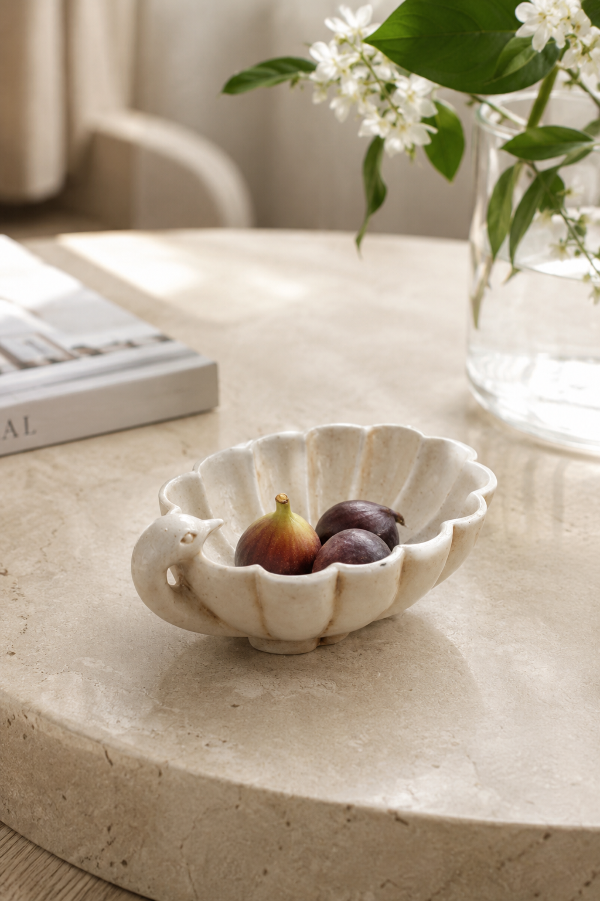 Swan-Handled Vintage Marble Bowl