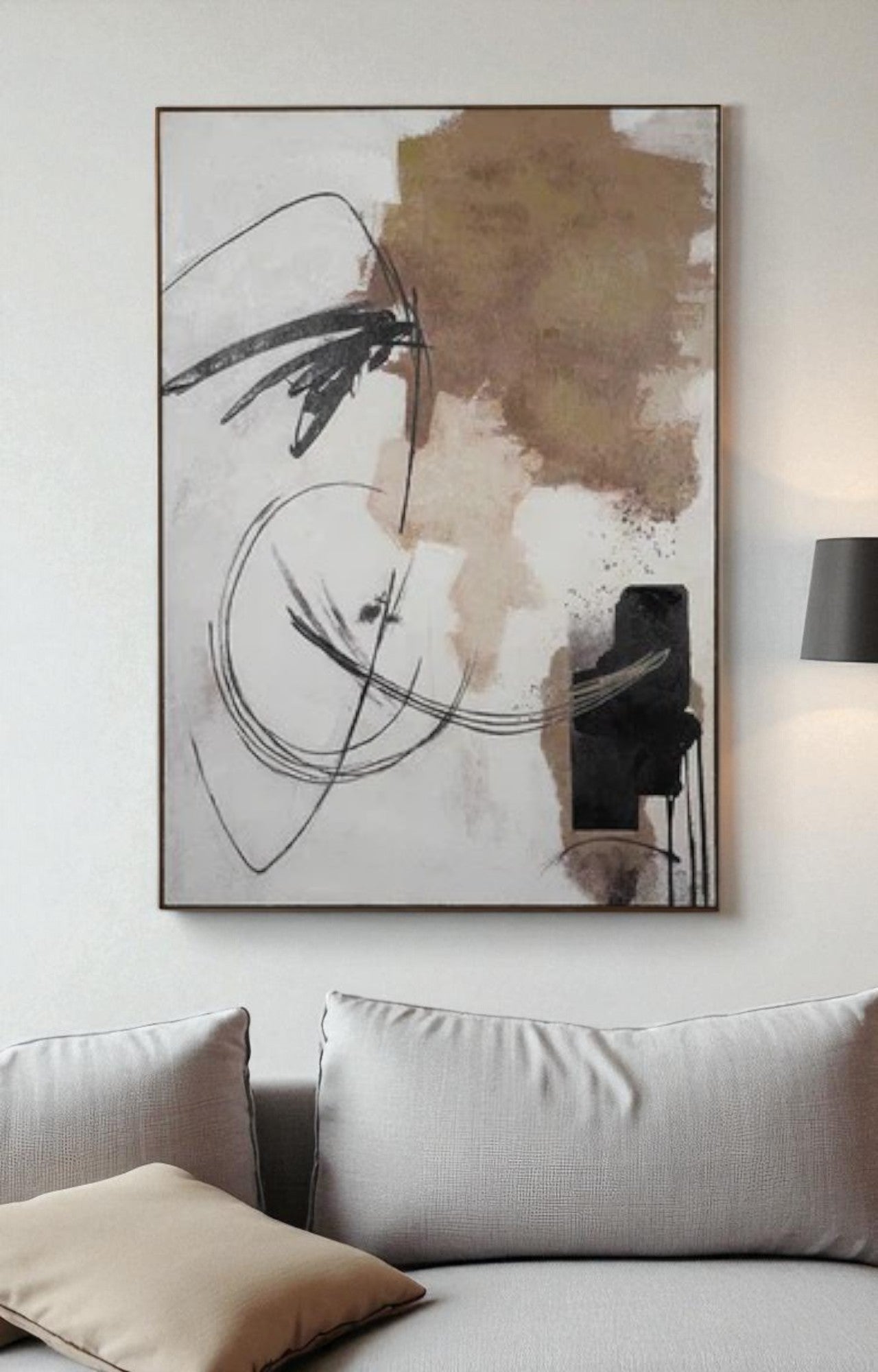 Monochrome Abstract Heavy Textured Art on Hessian with Frame