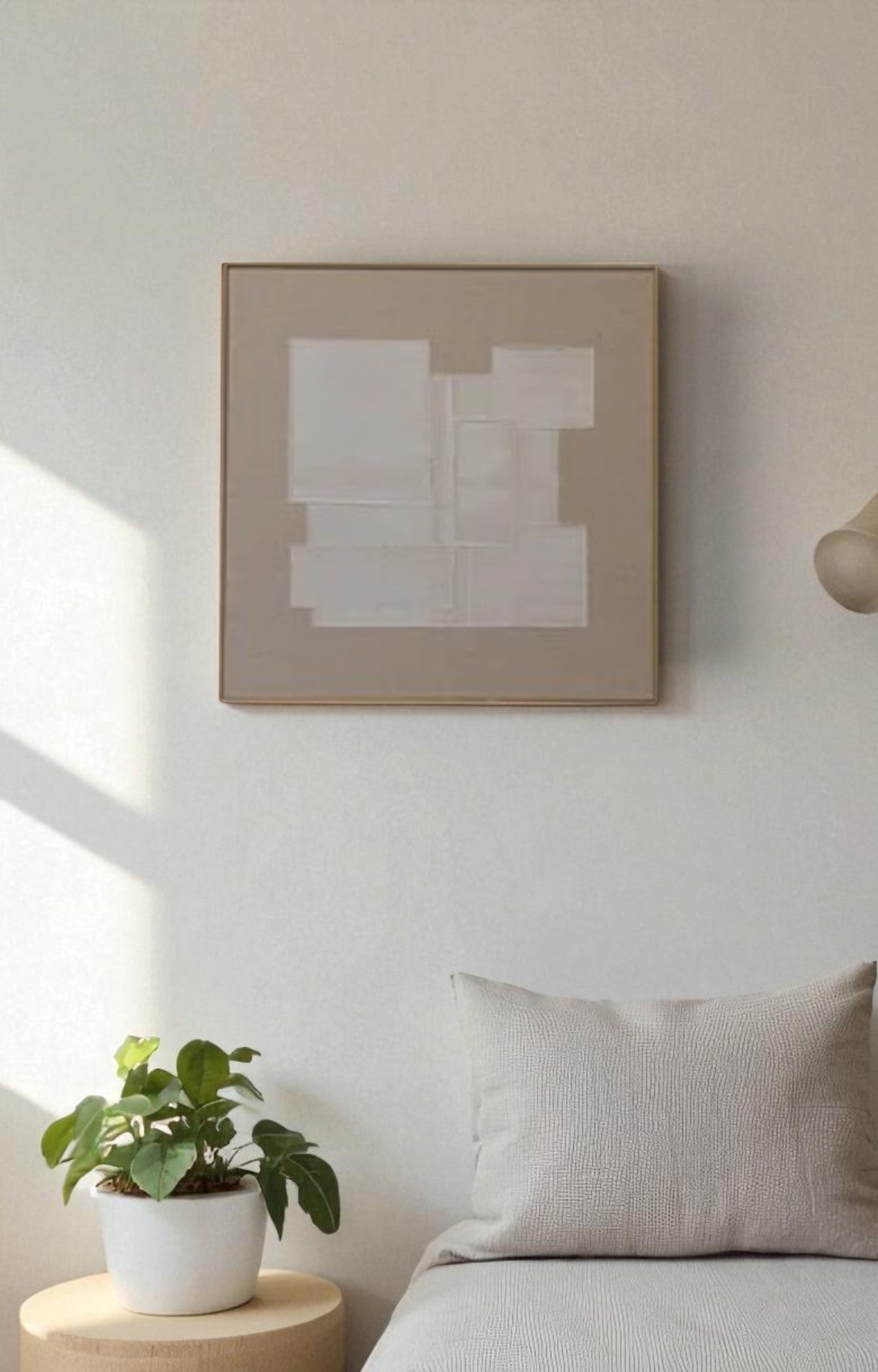 Minimalist Abstract White Textured Art on Hessian with Frame
