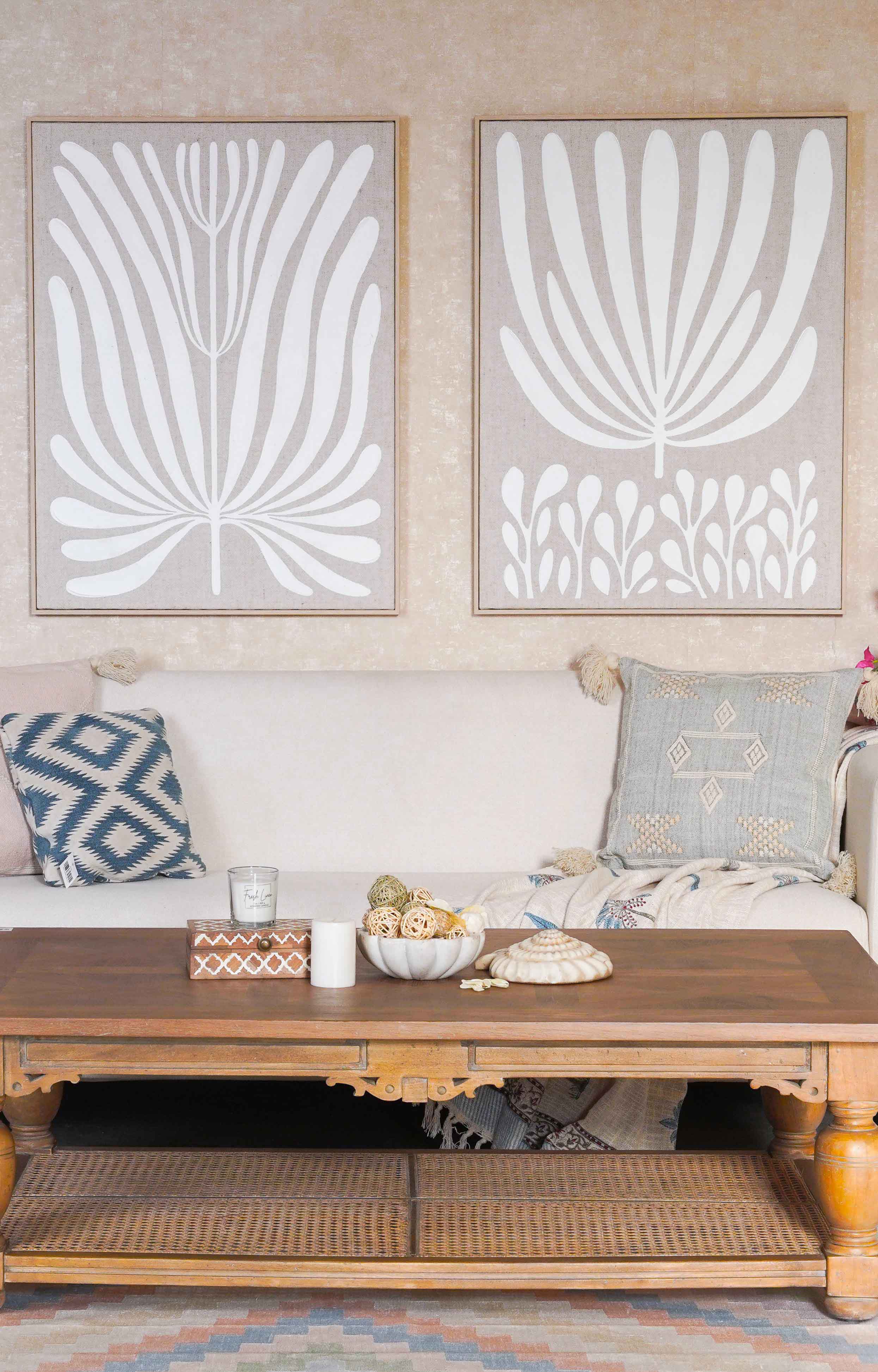 White and Brown Hand-painted Canvas Art Set of 2