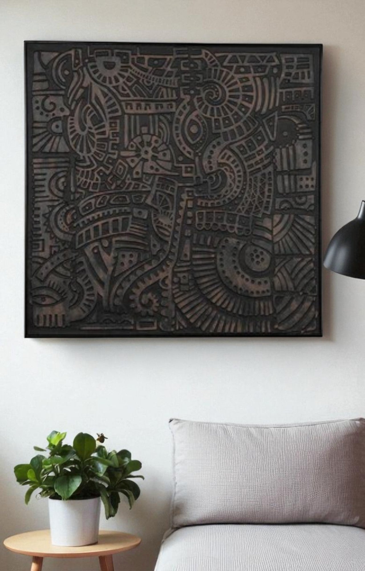 Black Abstract 3D Art Relief on Canvas
