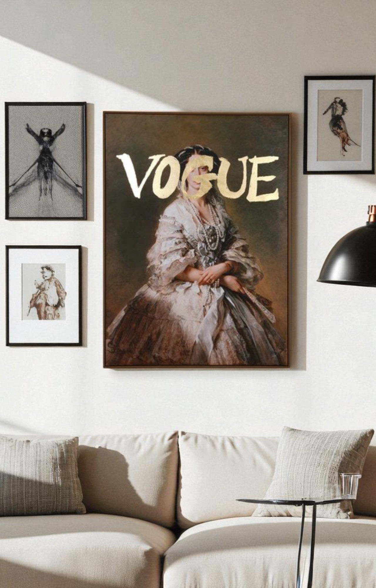 Classic Vogue Lady Canvas Print Wall Art with Golden Foil Embellishment