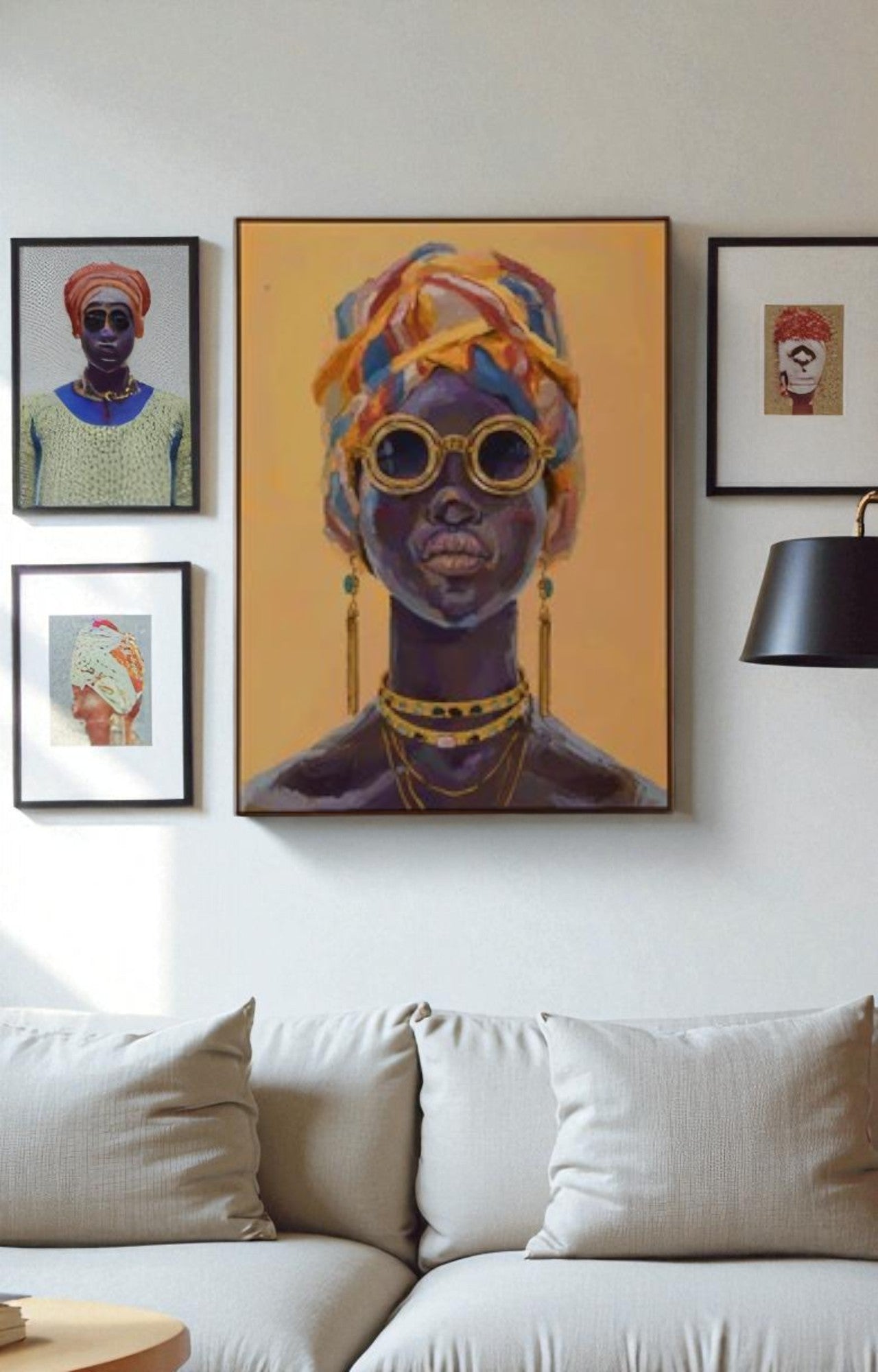 Vogue African Lady Canvas Print with Golden Foil Embellishments Wall Art